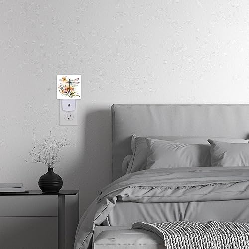 Miniatura 7 de Luz nocturna, luces nocturnas de acuarela de libélula, enchufables a la pared, para dormitorio de niños y niñas, lámpara LED decorativa de media