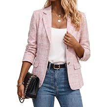 Womens Tweed Blazer Jacket Plaid Sequin Long Sleeve Casual Blazers