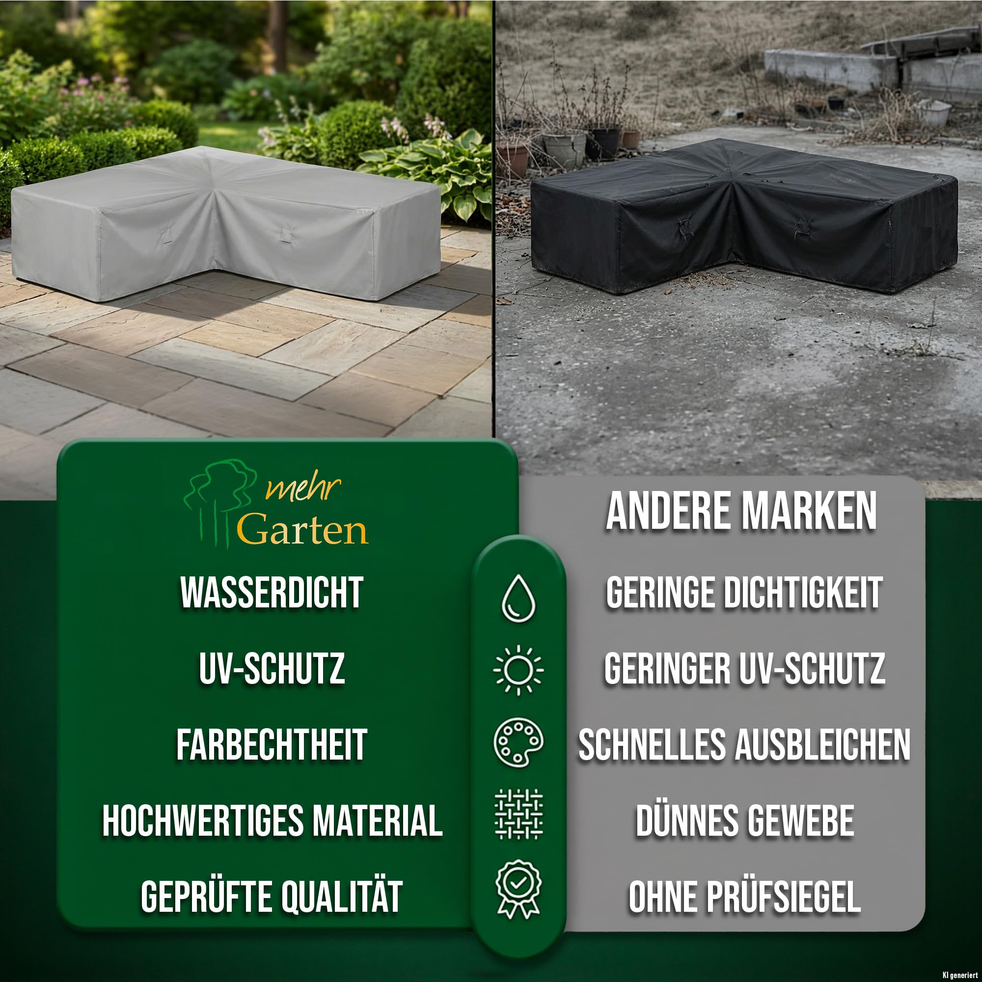 Schutzhülle Lounge L-Form, kurze Seite links, 300x245x80 cm | 600D Oxford - wasserdicht, UV-beständig, reißfest und winterfest - Abdeckung für Gartenmöbel mit Kordelzug für sicheren Halt