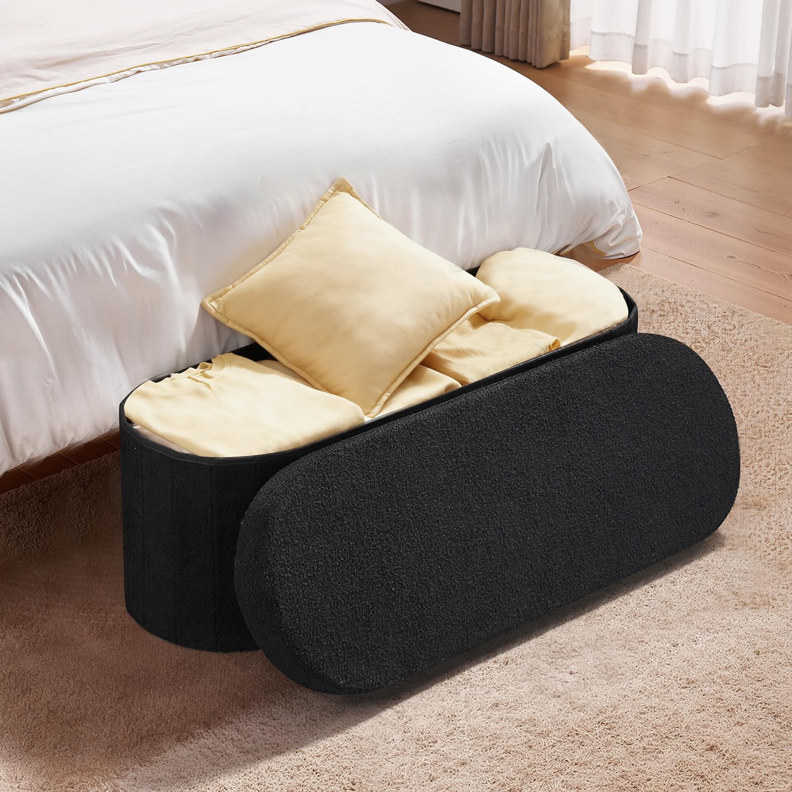 Image secondaire de Banc de Rangement Pliable VEVOR en Polaire Teddy - Coffre Noir Multifonction