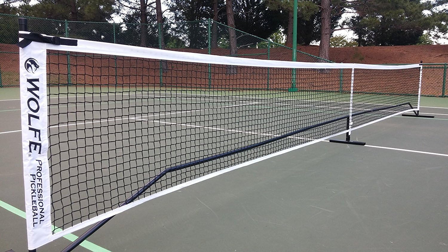 Wolfe Pickleball Net - Tension Straps On Both Ends and Solid Center Pole, Portable Net for Pickleball - Includes Wheeled Carrying Case