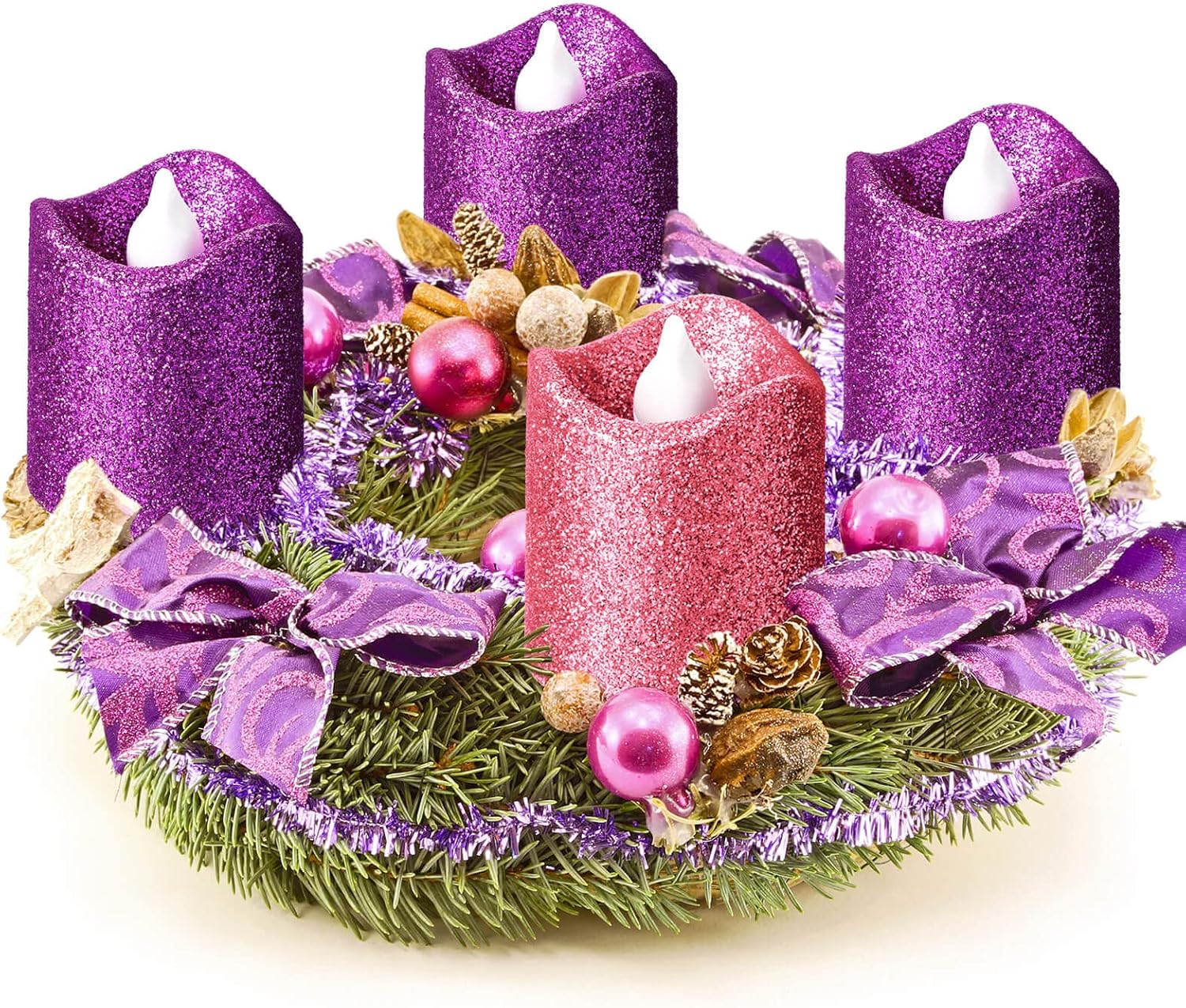 4 Pcs Advent LED Tea Light Candles Advent LED Votive Candles Glitter
