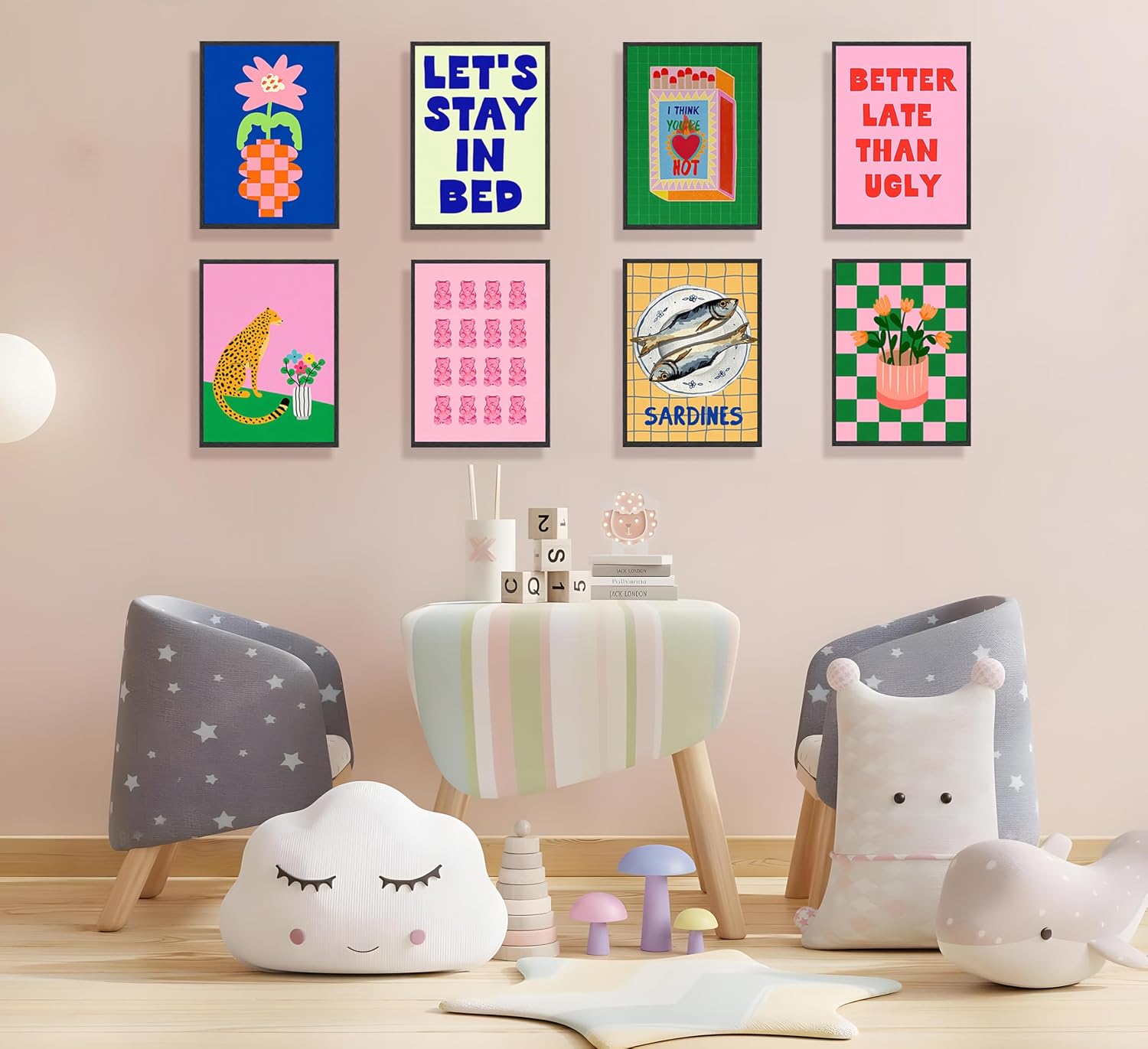 JWDXNOOK 9pcs Colorful Eclectic Wall Art Fashion College Room Aesthetic Posters Wall Decor Vintage Simple Canvas Paintings Prints Suitable for Teen Girls Dormitory Wall Decoration Unframed