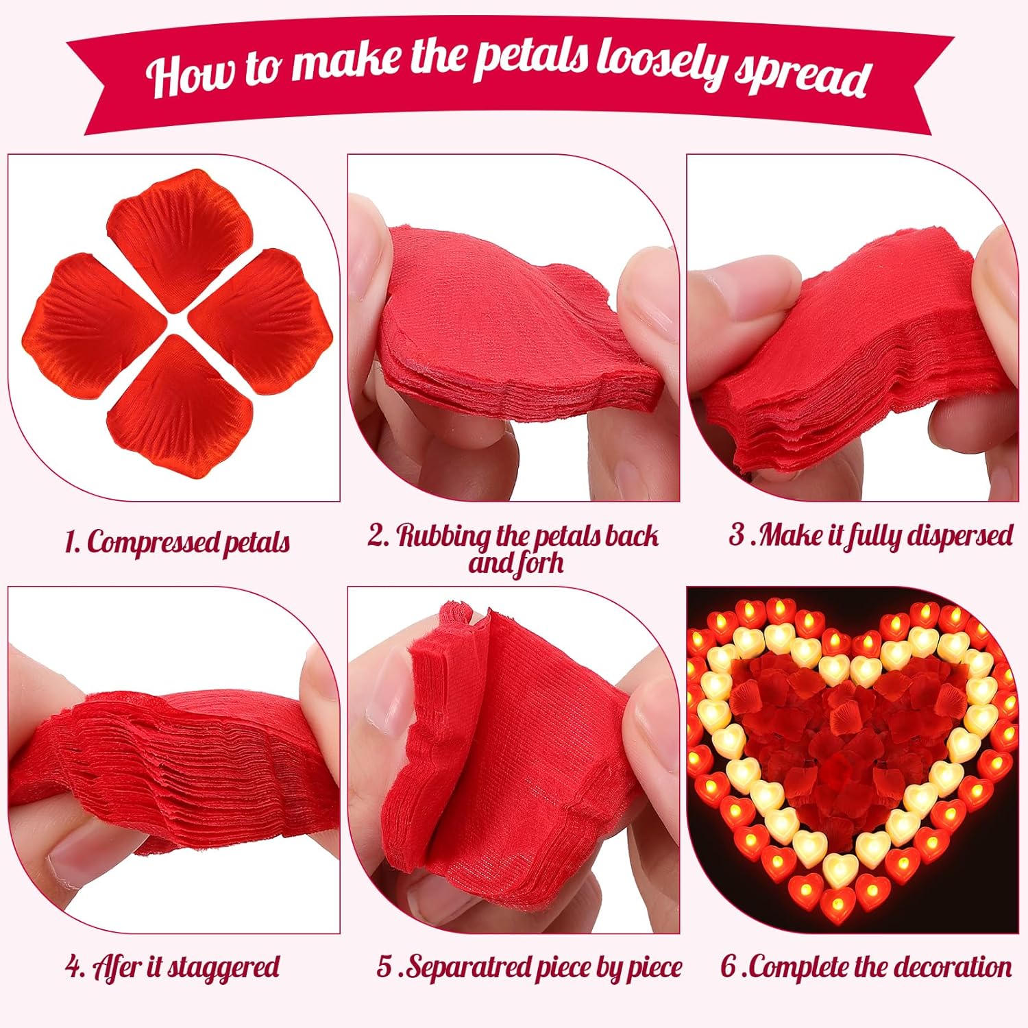 3000 Pieces Artificial Rose Petals with 36Pcs Heart Shaped LED Candles,Rose Petals for Romantic Night,Flameless Love LED Tea Lights Candles for Romantic Night Valentine's Day Table Decor - Image 5