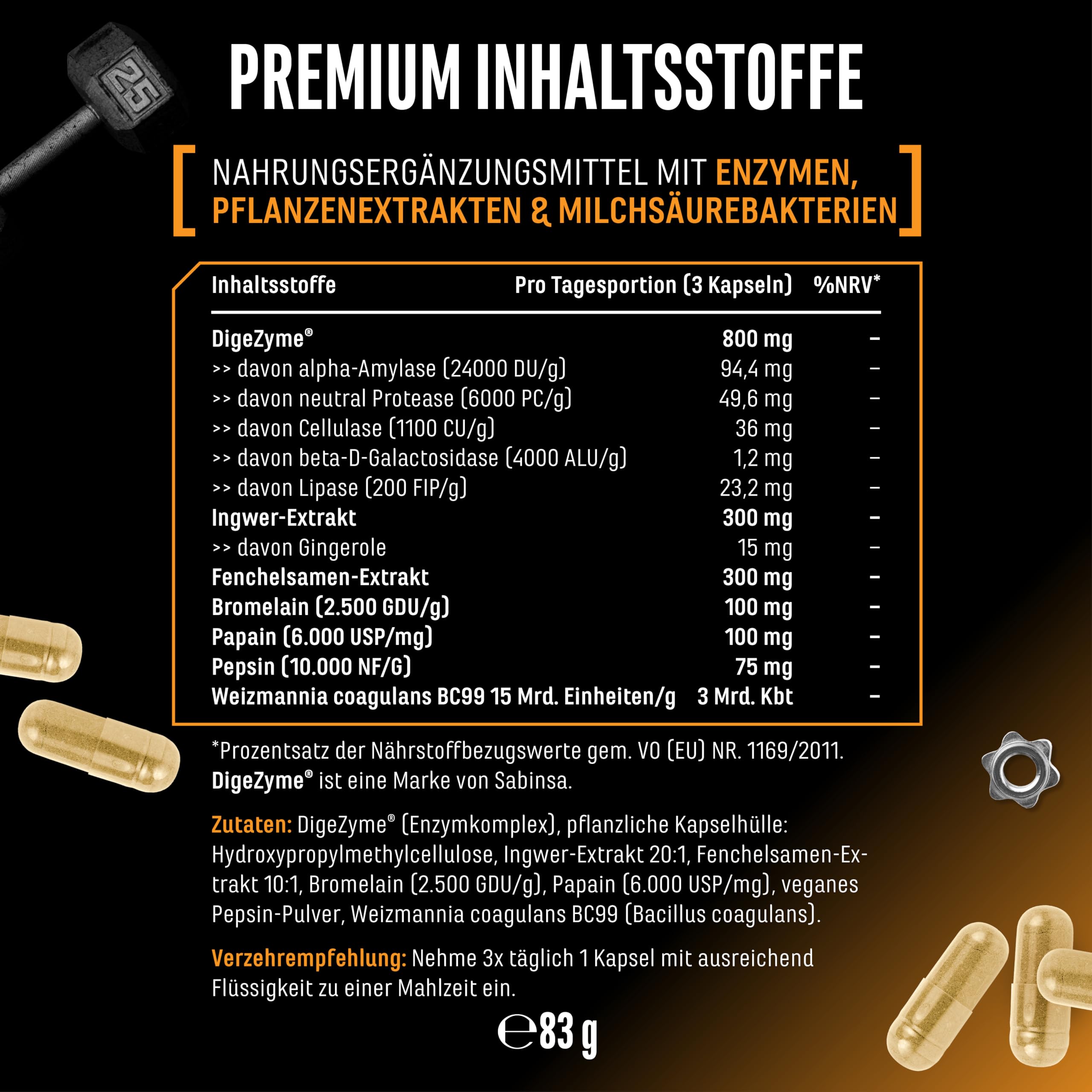 Enzym Komplex - Verdauungsenzyme mit patentierten DigeZyme®, Bromelain, Pepsin, Papain, Pflanzenextrakte & Milchsäurebakterien - Hochdosiert, vegan - 120 Kapseln