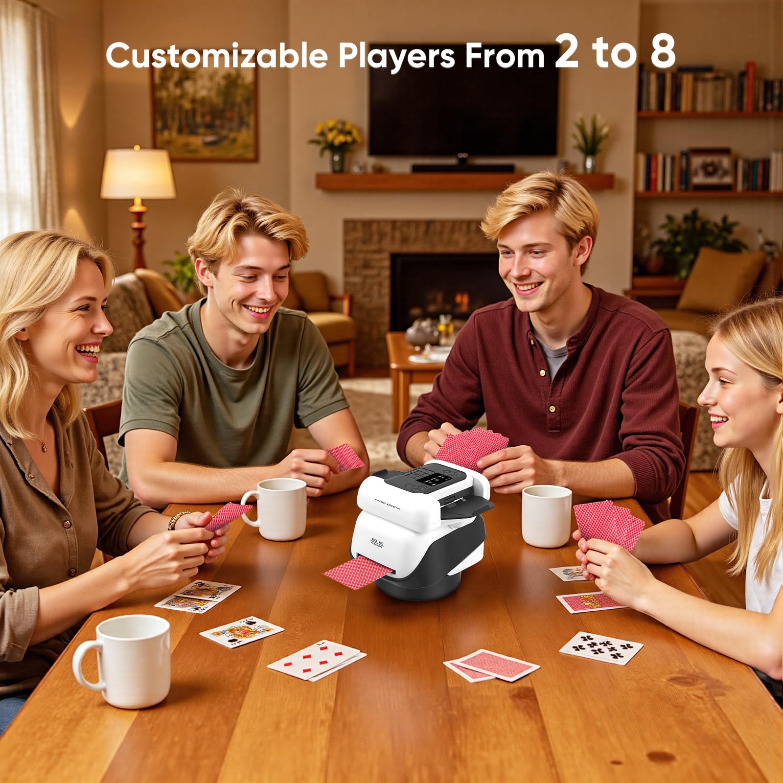 Mélangeur de cartes automatique 2-en-1 et machine à distribuer pour 2-8 joueurs, rotation à 360 degrés, dés intégrés, batterie 5000mAh, 5 modes de jeu pour Texas Hold'em et Blackjack (2-EN-1