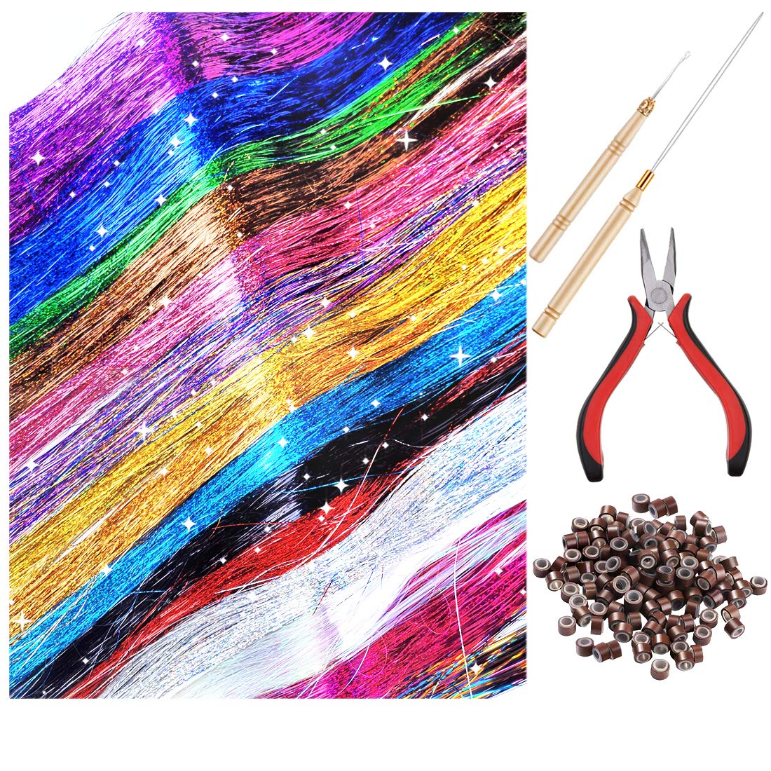16Color Hair Tinsel Strands Kit, Silk Hair Tinsel Fairy
