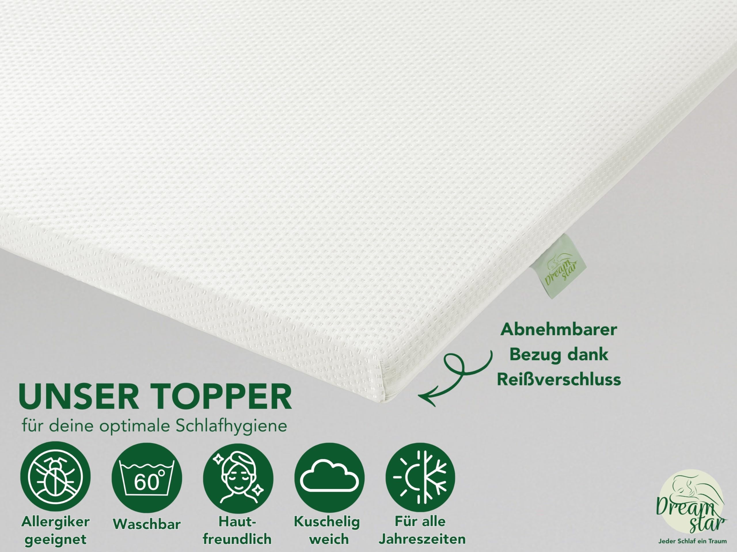 DREAMSTAR Easy Dream Matratzen Topper 140 x 200 cm H5 | Matratzentopper mit Kaltschaumkern| Matratzenauflage Härtegrad 5 | Öko-TEX® | 5 cm hoch