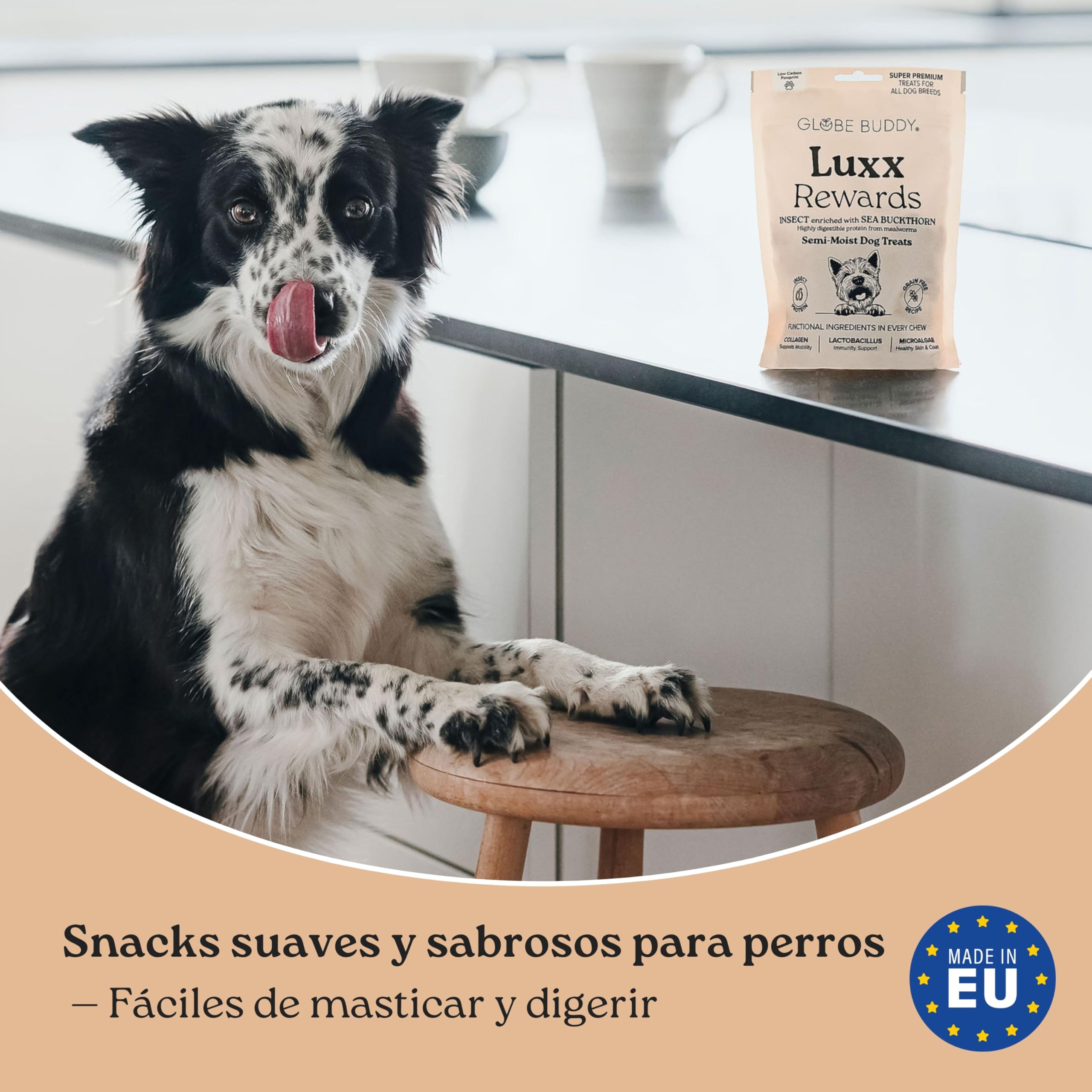 Luxx Rewards – Pack 10×150 g – Snacks Hipoalergénicos sin Cereales con Proteína de Insectos para Perros – Apoyo a Movilidad e Inmunidad – Premios Super Premium