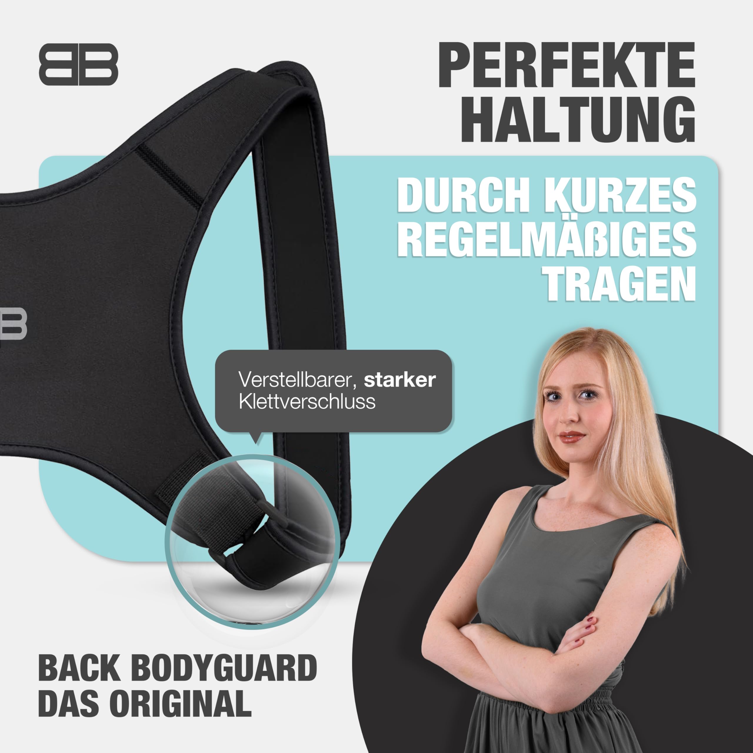 BACK BODYGUARD verstellbarer Körpergurt - atmungsaktives Neopren - Klettverschluss - Schwarz, M