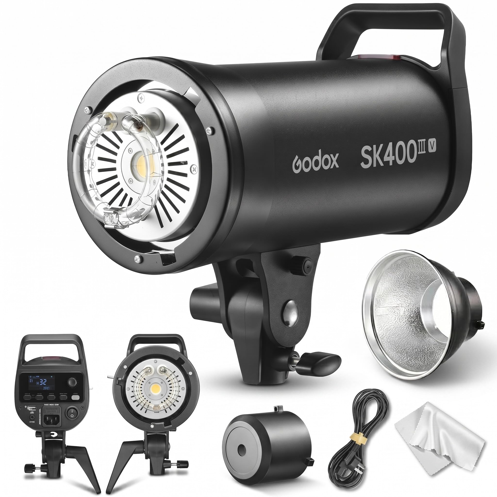 Godox SK400III-V Flash da Studio 400Ws con Riflettore Standard, GN65 5700K Strobo Professionale con Lampada Modellante LED 10W, Riciclo 0.1-1.5s, Sistema X Wireless 2.4G Integrato e Attacco Bowens