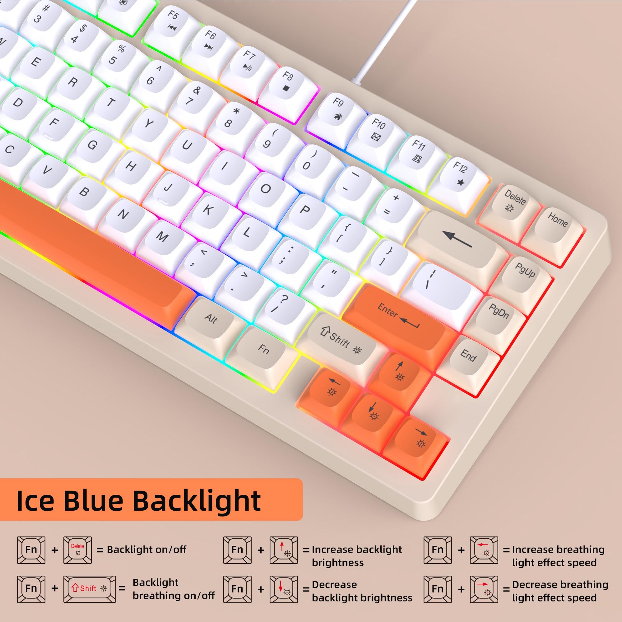 Snpurdiri Combinazione di tastiera e mouse con cavo, tastiera meccanica compatta a 81 tasti, tasti rotondi retrò, tastiera da gioco retroilluminata arancione per laptop, facile da trasportare in