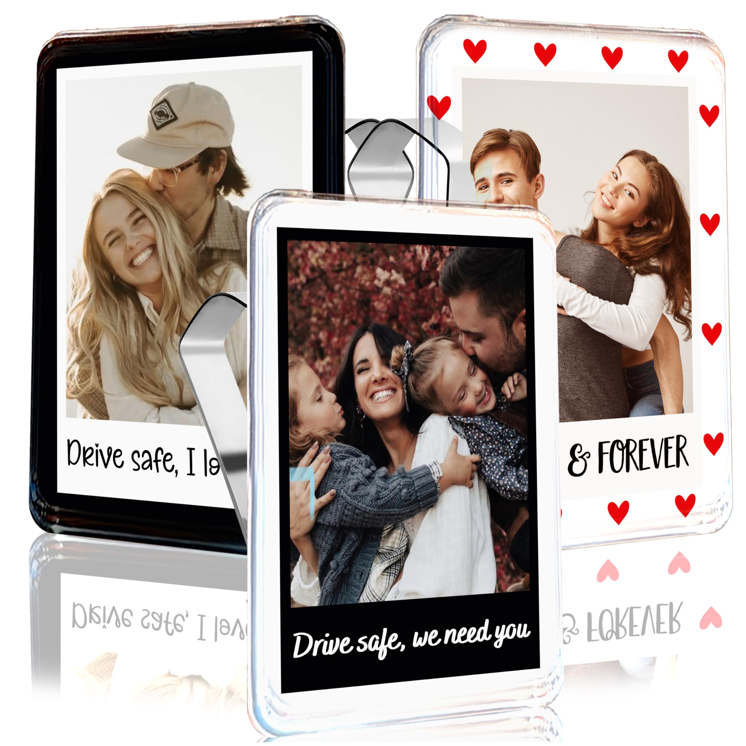 Zexpa Apparel Personalized Car Visor Photo Clip - Custom Acrylic Picture Holder with Text - Unique Gift for Dad, Mom, Husband, Wife, Girlfriend - Drive Safe Car Accessories for Rearview Mirror