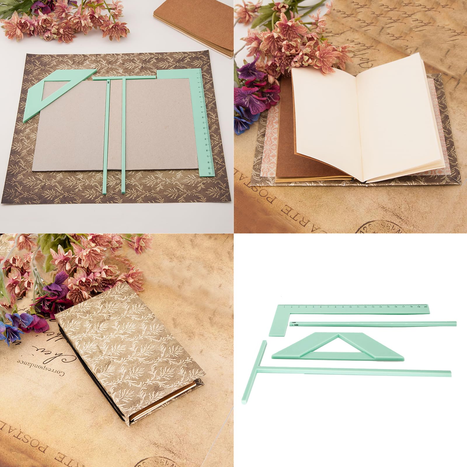 Buchbinder-Lineal L-förmiges Lineal, T-förmiges Lineal, Abstandshilfe, Eckschnitt-Quadrat-Set für Scrapbooking, Albumherstellung