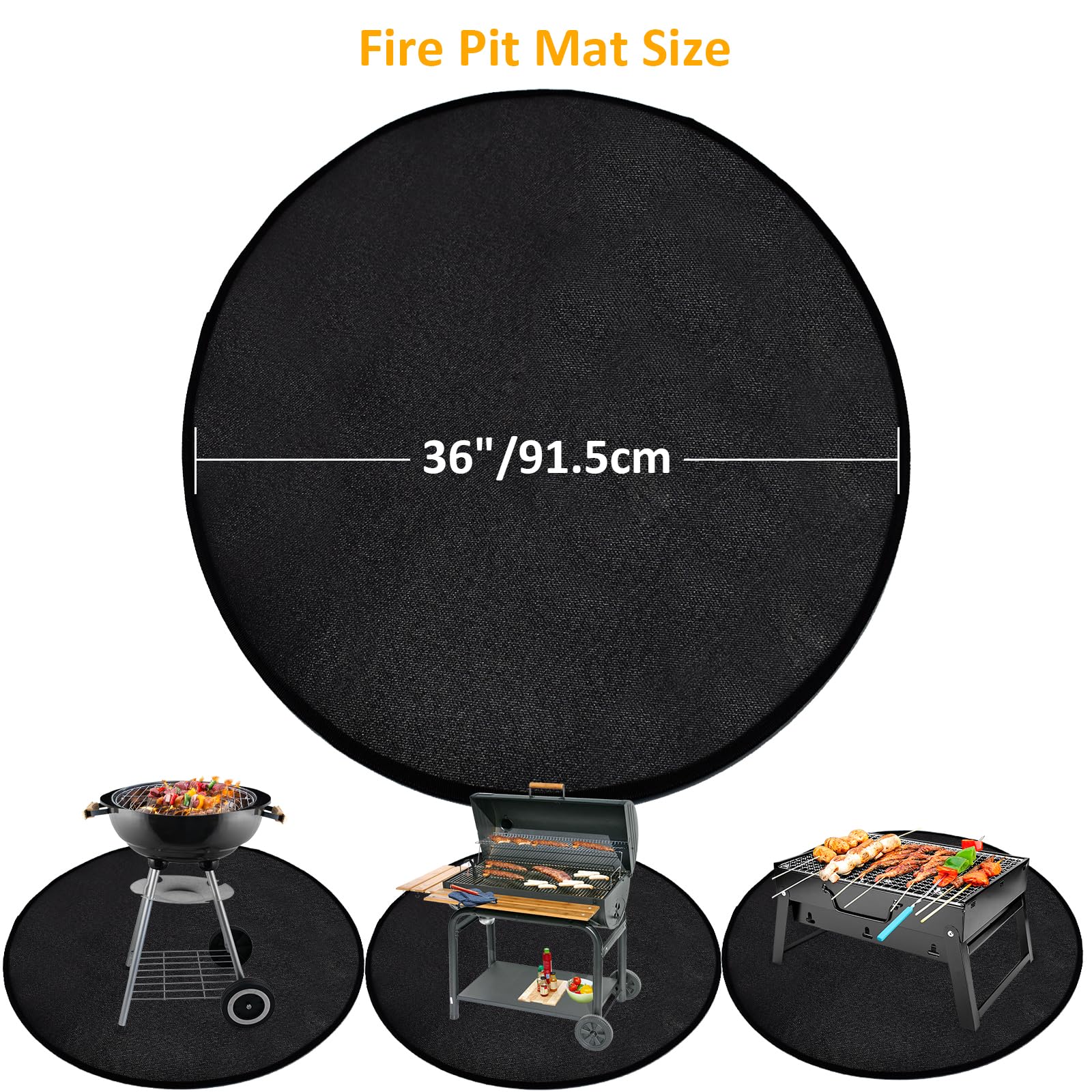 Alfombra Ignífuga, 36" Redonda Resistente al Fuego Base Ignífuga Impermeable Plegable Alfombrilla para Fogatas Al Aire Libre Fire Pit Mat para Suelo, Terraza, Barbacoa, Parrilla, Camping