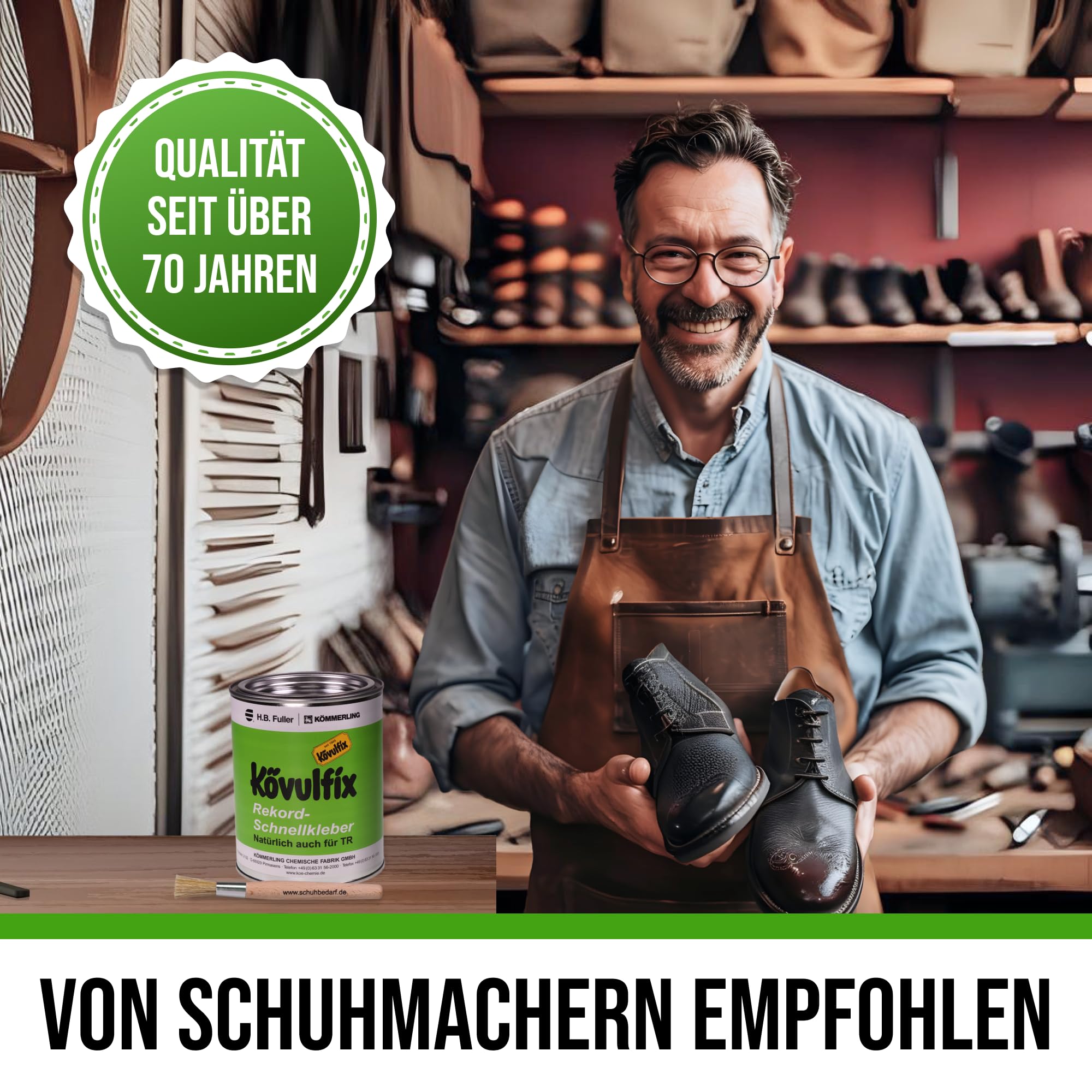 Kövulfix Kontaktkleber - Extragroße Dose Veganer Kraftkleber - 600g Kövulfix Rekord Schuhkleber extra stark wasserfest mit Klebstoffpinsel - der flexible Sohlenkleber Lederkleber made in Germany