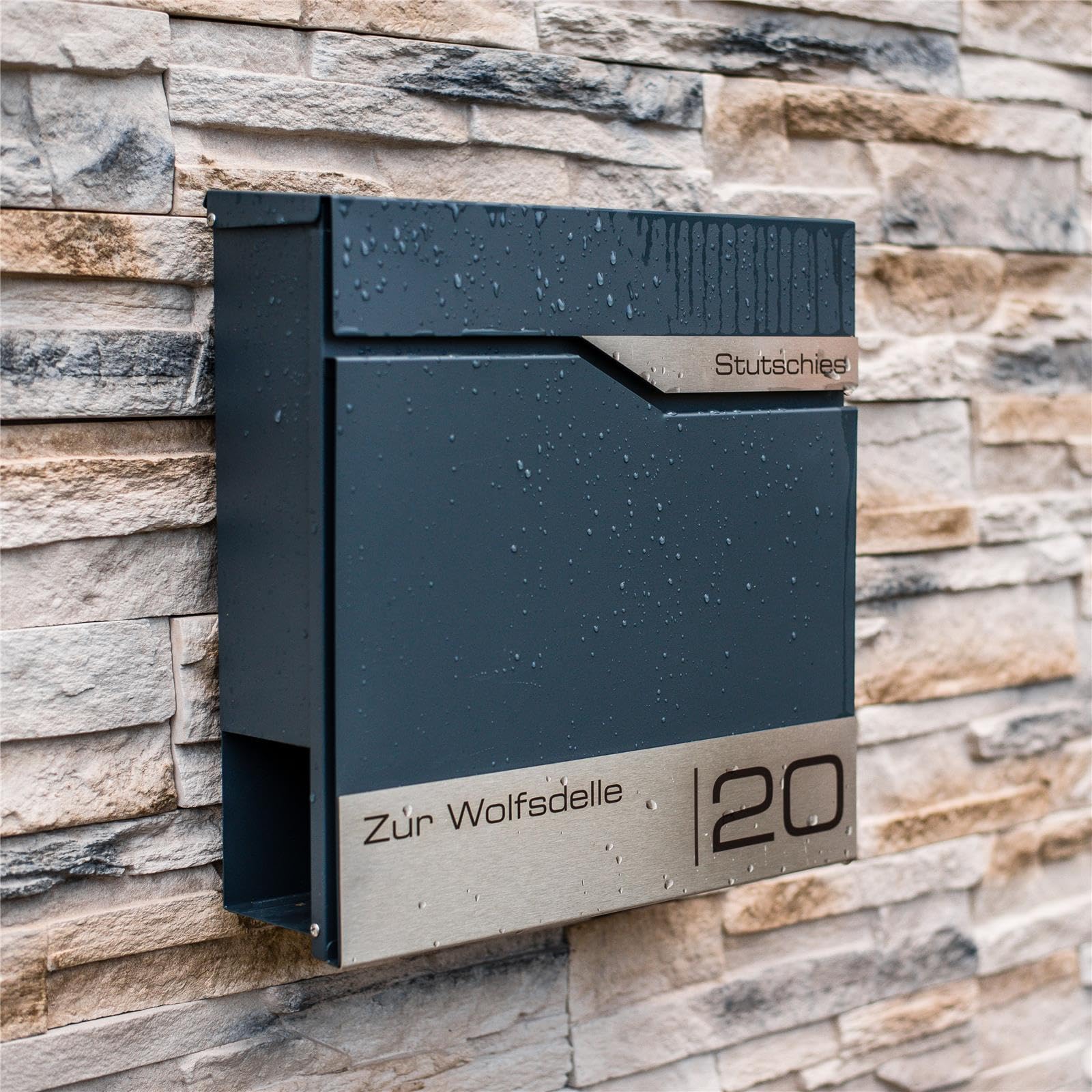 Metzler Moderna Cassetta Postale Con Portagiornale Antracite RAL 7016 - Personalizzata Con Targhetta in Acciaio Inossidabile V2A, Da Parete - Siebert