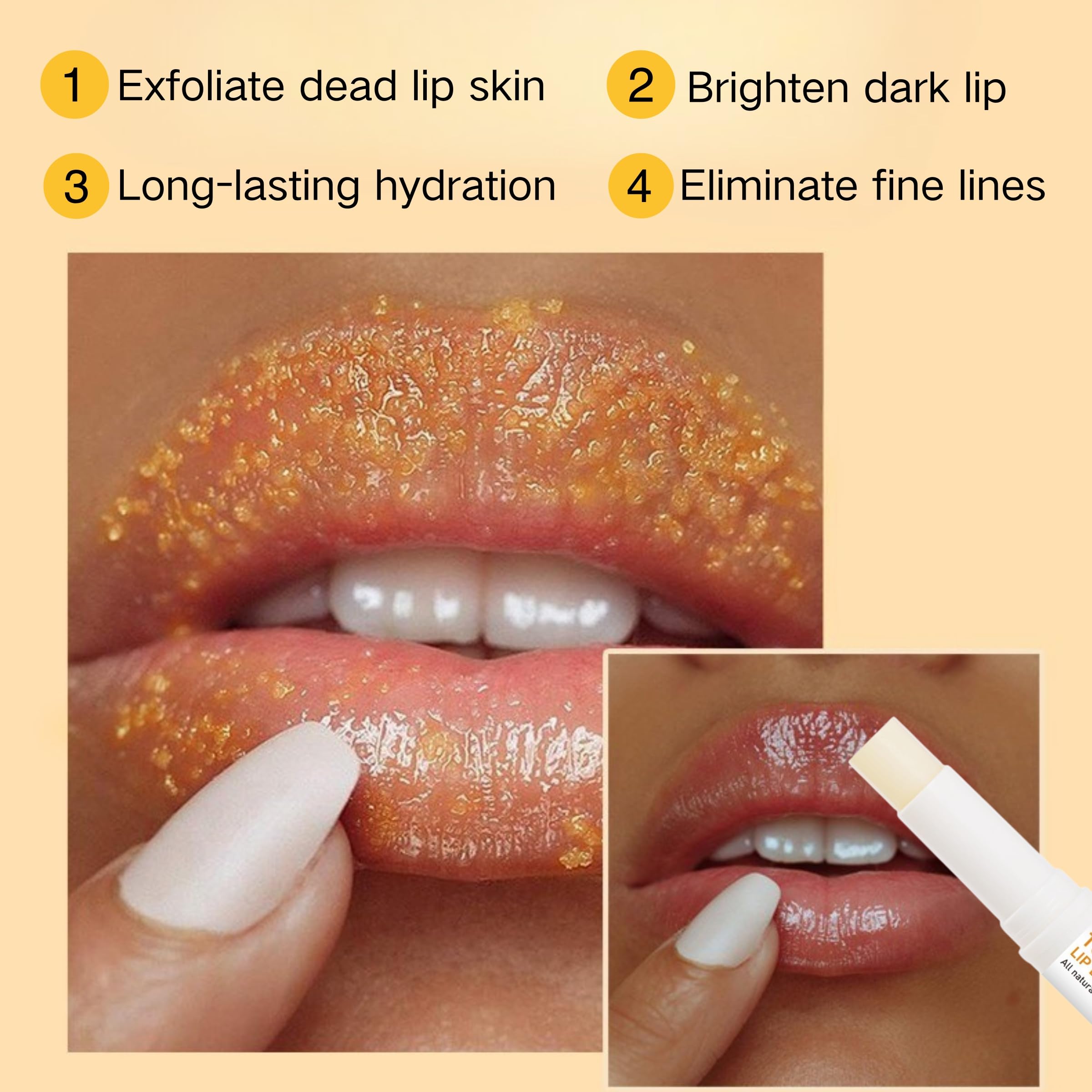 Exfoliante labial de cúrcuma y limón y bálsamo labial de cúrcuma con juego de pinceles, elimina las líneas finas de los labios, exfoliante de labios, exfoliante labial natural para labios secos 3