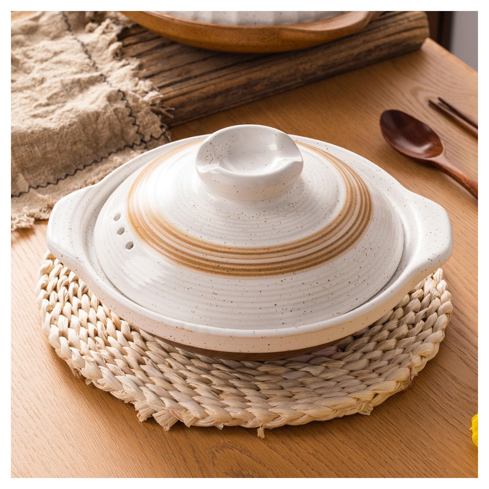 Casseruola in ceramica con coperchio, pentola calda giapponese | Casseruola rotonda resistente al calore, pentola in terracotta for costolette di zuppa di stufato(1800ML)
