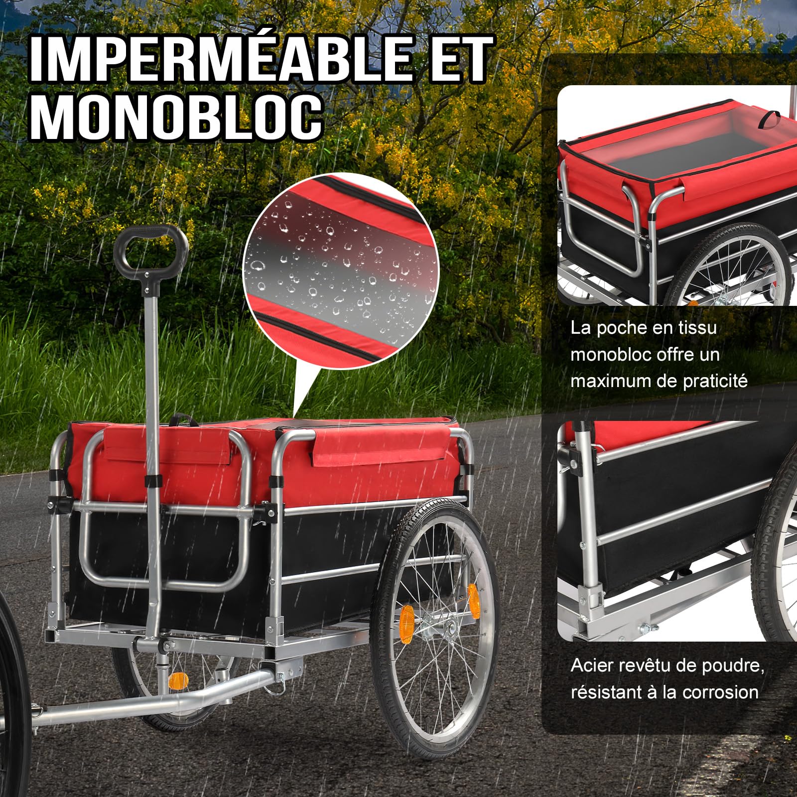 LEADZM Remorque Vélo Pliable, Remorque Cargo avec Attelage Universel, Remorque de Transport avec Pneus Pneumatiques de 20 Pouces, Réflecteurs de Sécurité, Caisse de Transport de 100 litres