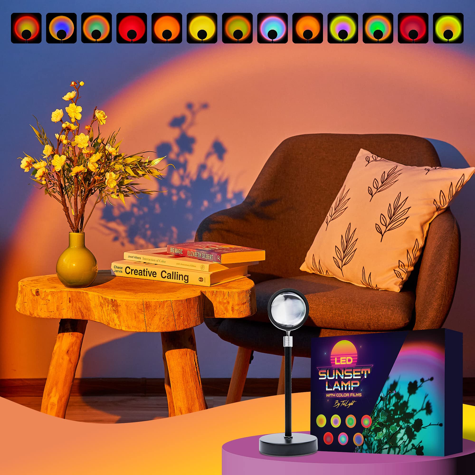3rd Gen Sunset Lamp Projector with Multiple Colors. Sun & Rainbow Projection Modes. Aesthetic Novelty Ambiance Color Changing Mood Lighting. Cool Room Decor Lights for Bedroom
