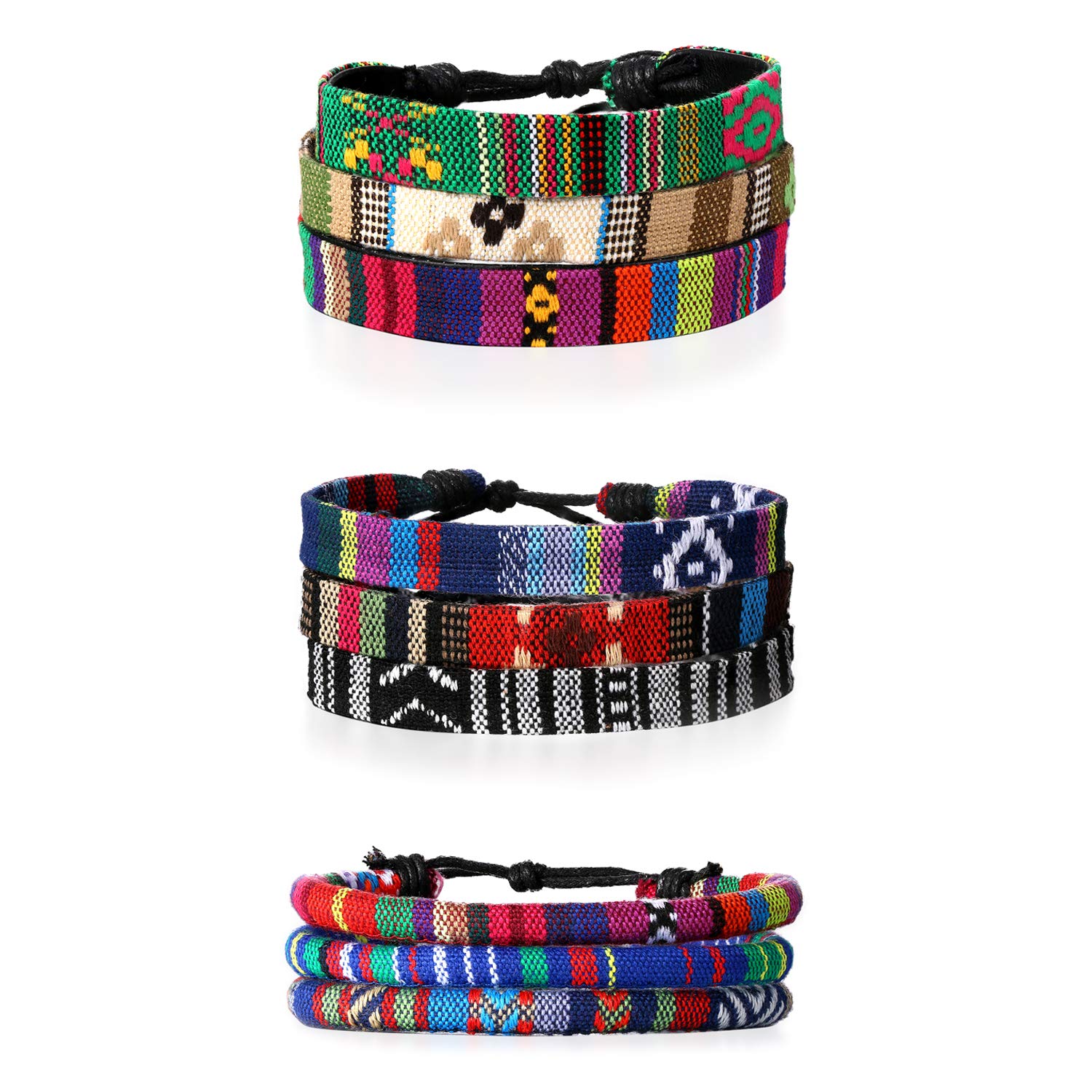 Joddfly Mix 3 Wrap Men's Bracelets - Hemp Cord Tribal Wristbands, 7.87 Inch, Unisex Style