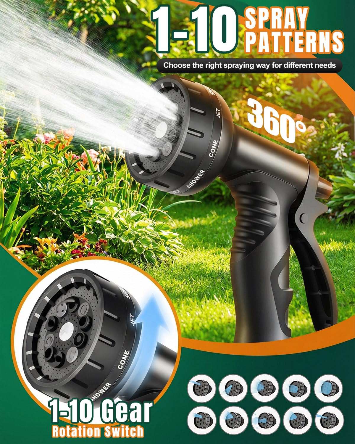 Tubo da giardino espandibile da 45 m, tubo flessibile da 45 m con 10 modalità di spruzzo, connettori in metallo da 1,9 cm e 1,3 cm, nucleo in lattice a 4 strati, design a prova di perdite, adatto per
