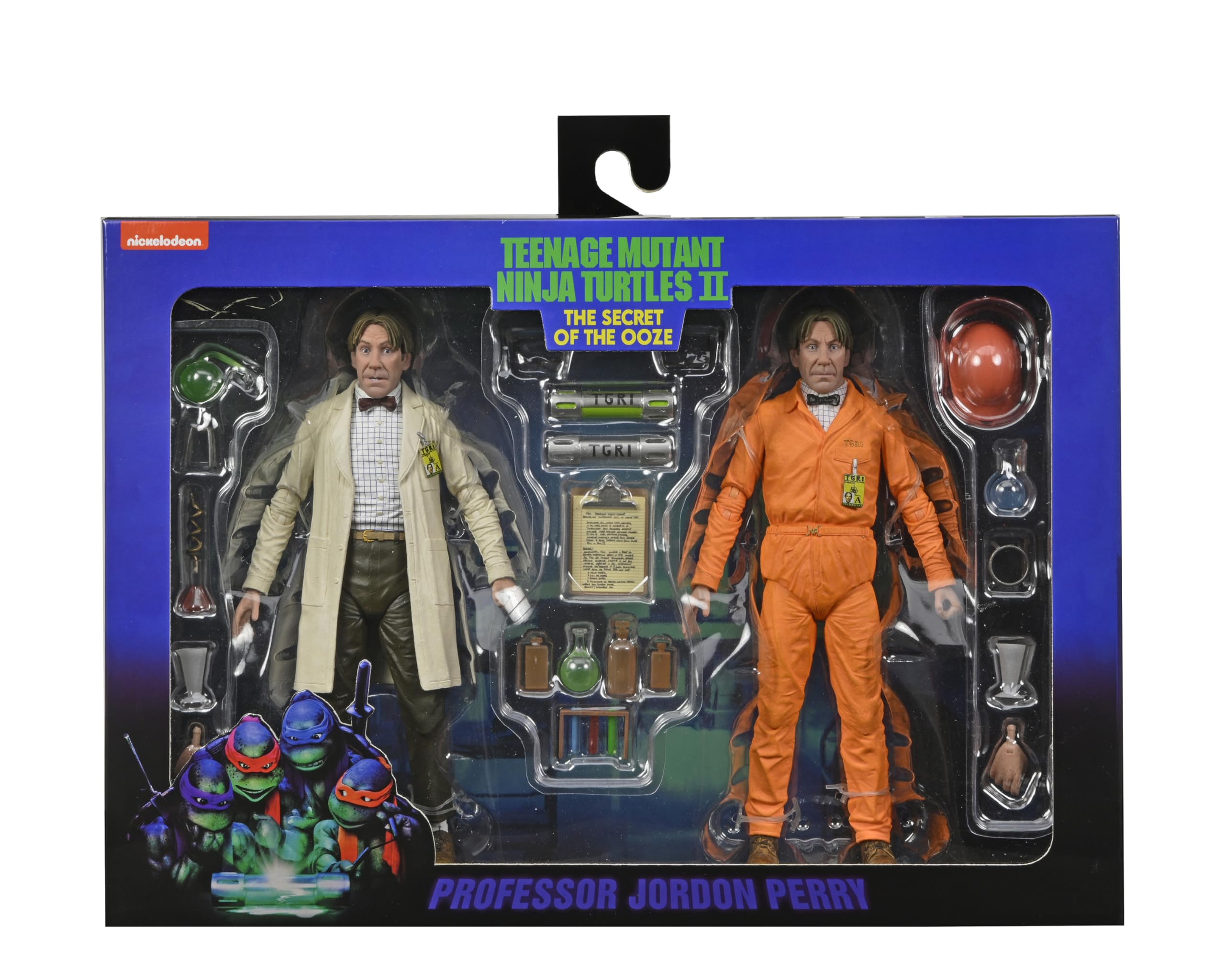 NECA Teenage Mutant Ninja Turtles 2: Secret of The Ooze, action figure in scala 1:7, il professor Perry e il camice di laboratorio Professor Perry e tuta Hazmat Set di 2 figure