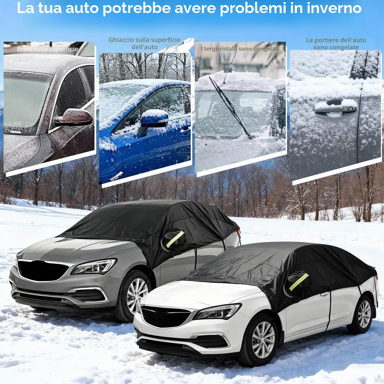 iZoeL Copertura Parabrezza Auto 274 x 260 x 412 cm Protezione Magnetica Copri Parabrezza Invernale con Protezione Specchietto Retrovisore, Protegge da Vento Neve Brina UV, per Auto SUV Truck
