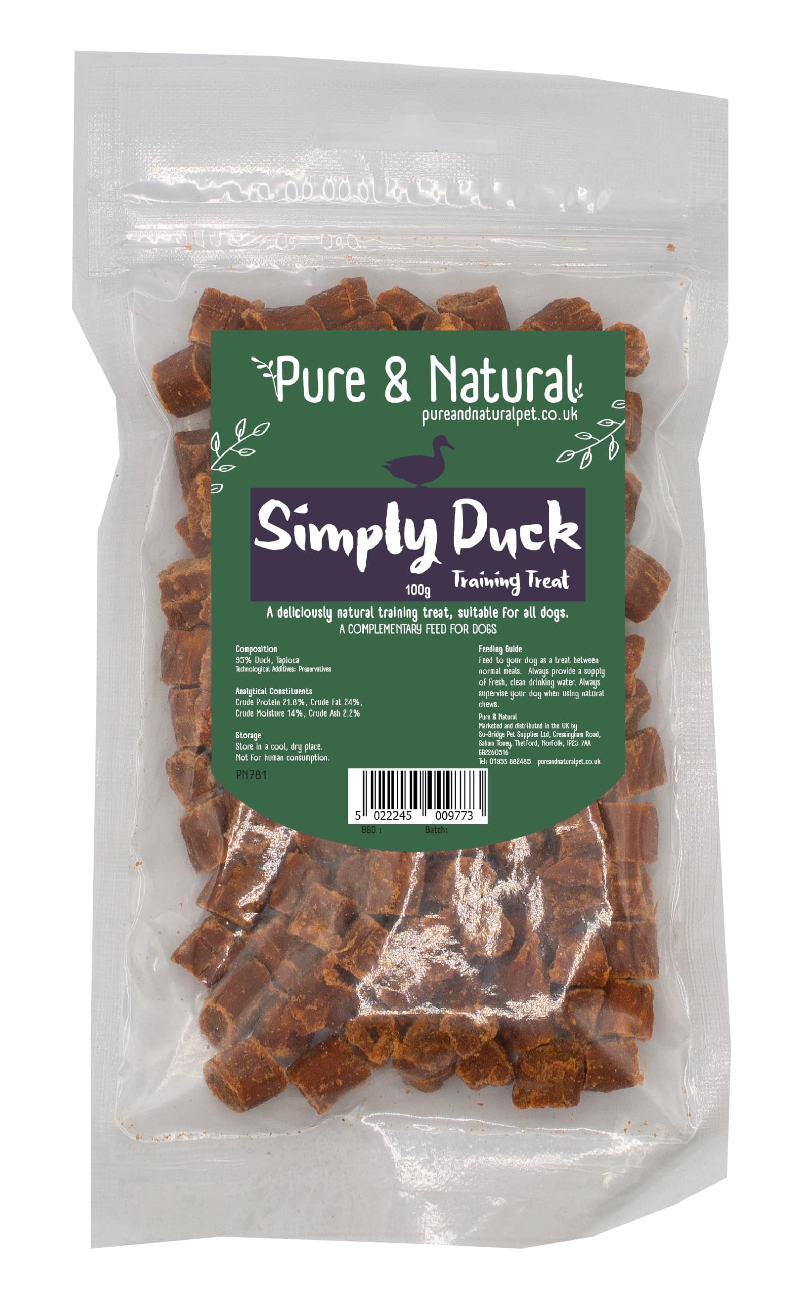Pure & Natural Grain Free Dog Treats for Training - high value dog training treats Value Dog Training Treats | Healthy Dog Treats for Small Dogs to Large Breeds - Duck, 100g