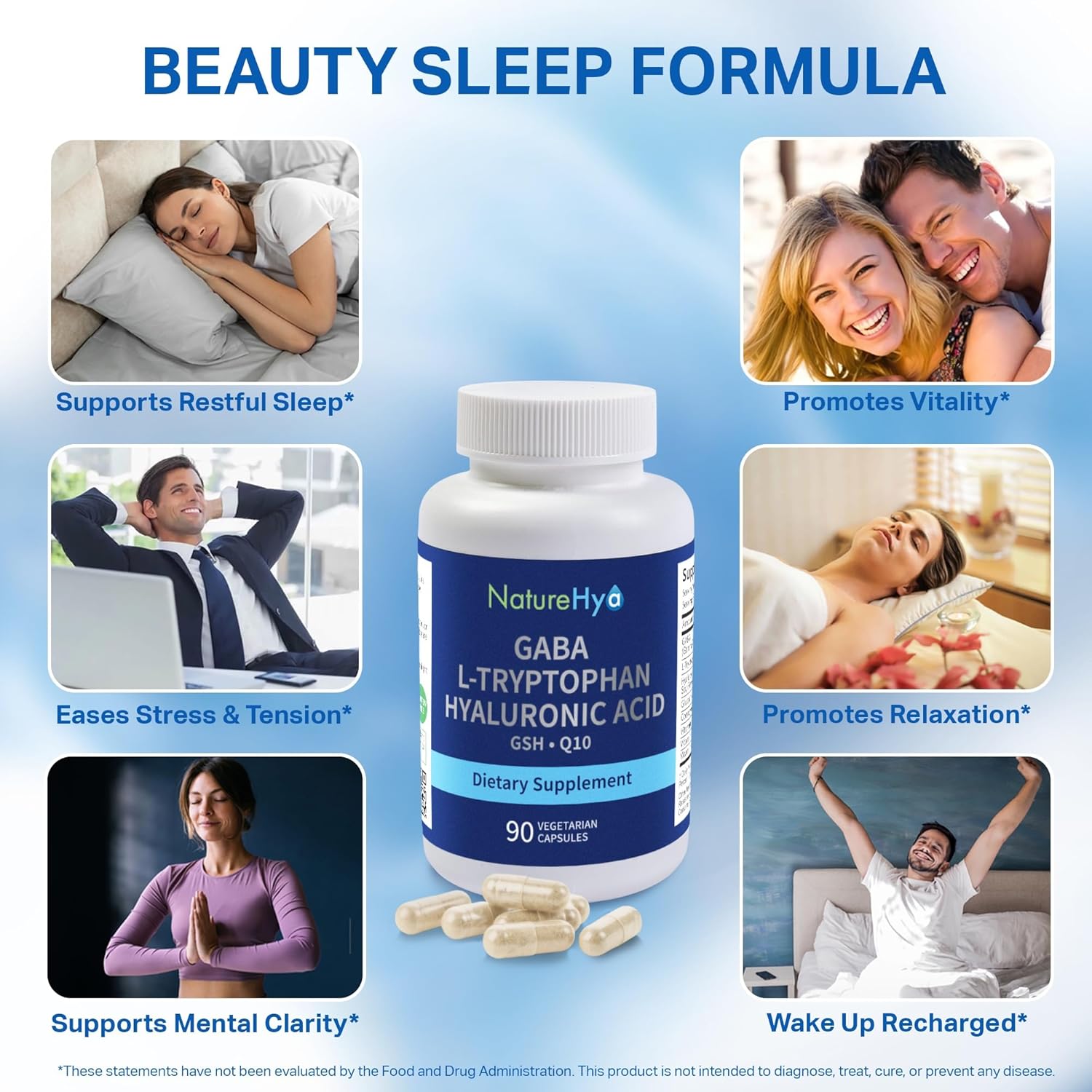 Natural GABA + L-Tryptophan Sleep Aid Supplement – Stress Relief & Relaxation Support, Melatonin Free, Non-Habit Forming, No Morning Grogginess, Calm Mood Formula, 90 Vegan Capsules