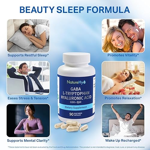 Miniatura 4 de NatureHya Natural GABA 600 mg y L-triptófano, ayuda para dormir y relajación, vegano, sin OMG, sin gluten (90 cápsulas  30 porciones)