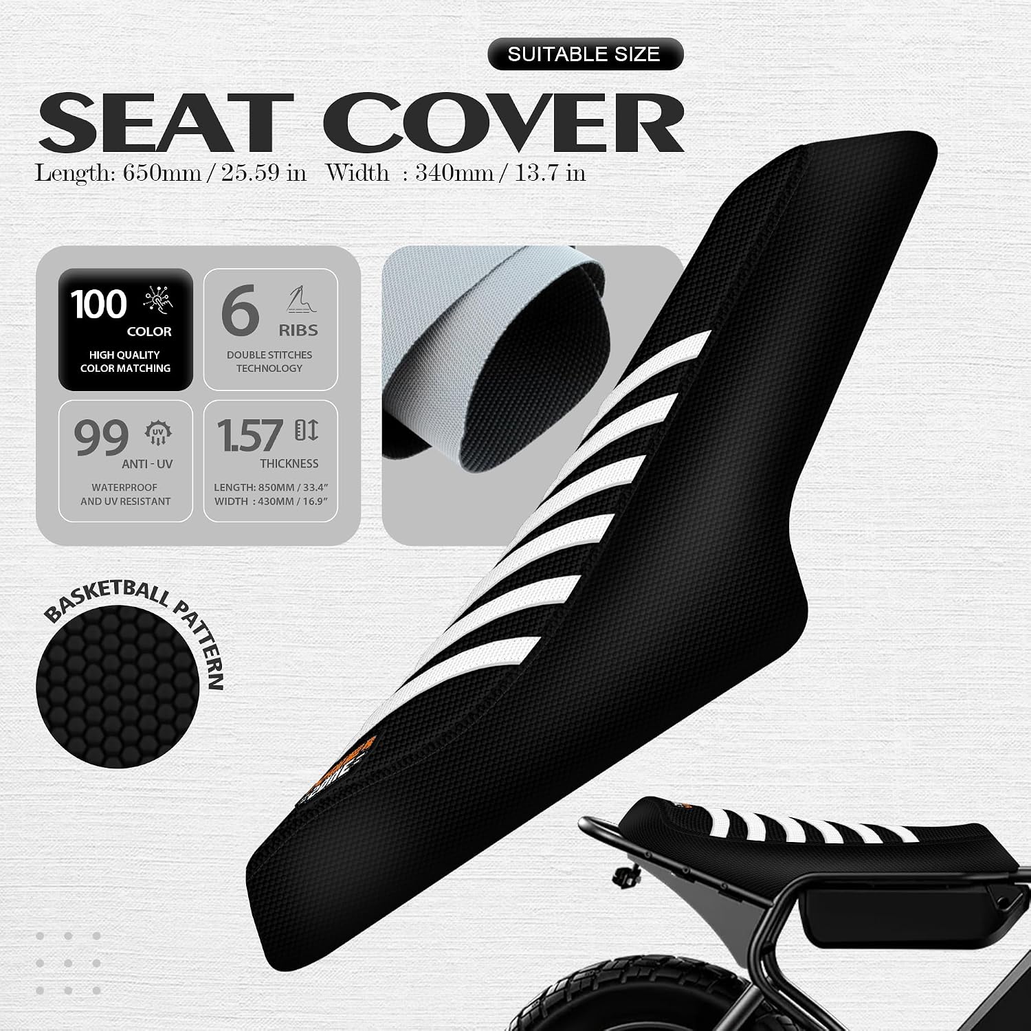 Ebike Seat Cover Compatible with Macfox X7 - Electric Bike Seat Cushions Covers for X7 / X7L / X1S /X2 e-Bike (White)