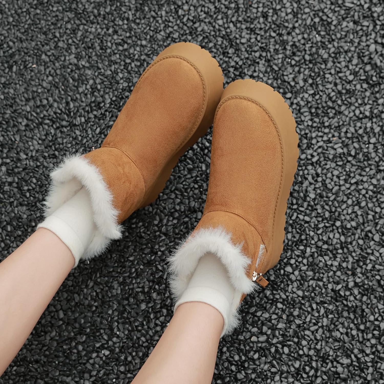Snow Boots for Women Classic Genuine Suede Leather Winter Boots, Platform Anti-Slip Womens Fur Boots with Memory Foam, Lightweight Ankle Boots Comfort Fuzzy Slippers Shoes - Image 6