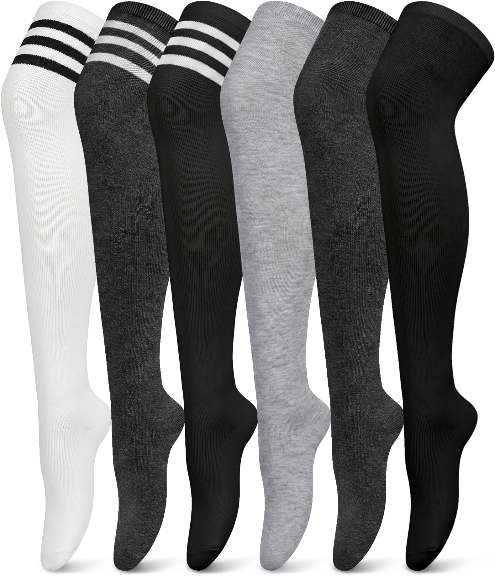 6 Pairs Womens Knitted Thigh High Socks, Soft Stretch Long Knee High Socks, Casual Gift Socks for Girls and Women, One Size