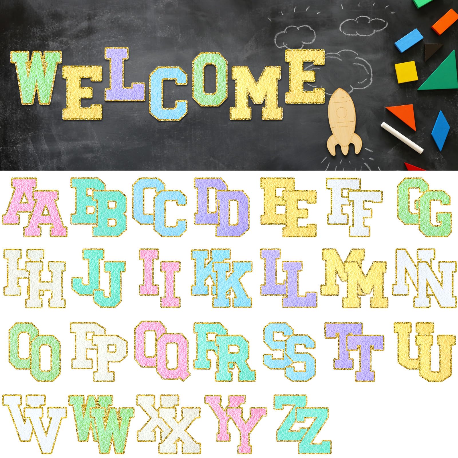 Mooliwe 52 Blatt große Pinnwand-Buchstaben 17,8 cm Faux Imitation Chenille Alphabet Poster Buchstaben für Pinnwand Display Posterboard Klassenzimmer Schule Party Dekor