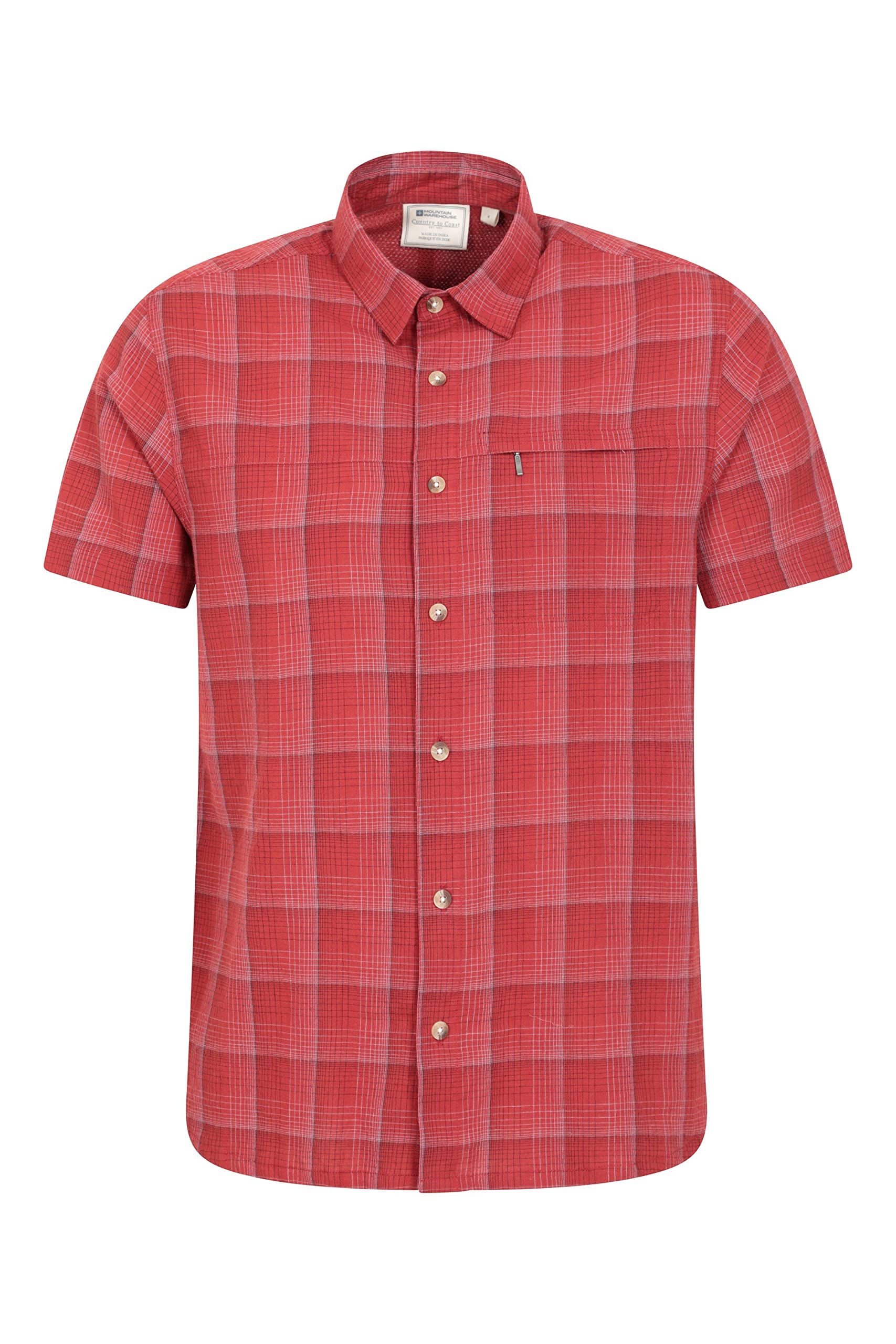 Mountain Warehouse Holiday Mens Cotton Shirt - Easy Care Shirt, Lightweight Casual Shirt, Mesh Lining Top - Spring Summer, Travelling, Camping & Hiking Active Red S