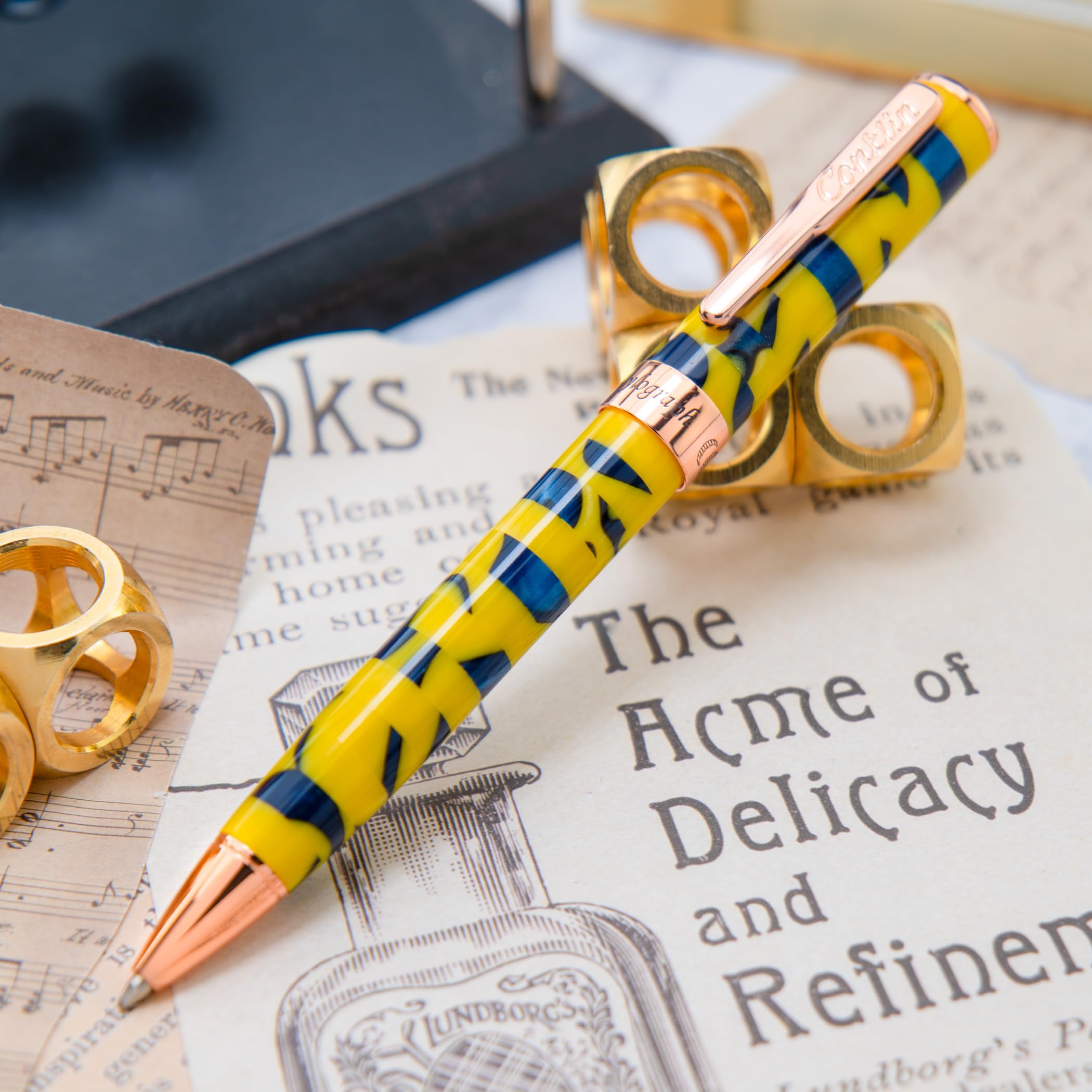 Amazon | Conklin Stylograph モザイクボールペン イエロー/ブルー 18K 