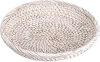Hipiwe 7.6" Whitewash Woven Rattan Key Basket Bowl - Small Entryway Organizer Tray for Keys, Wallet, Fruit & Decor