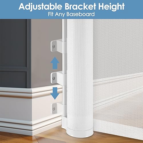 Miniatura 7 de Puerta retráctil reforzada de 75 pulgadas de ancho para bebés con varillas de apoyo, puertas retráctiles extra largas mejoradas para puertas, puerta