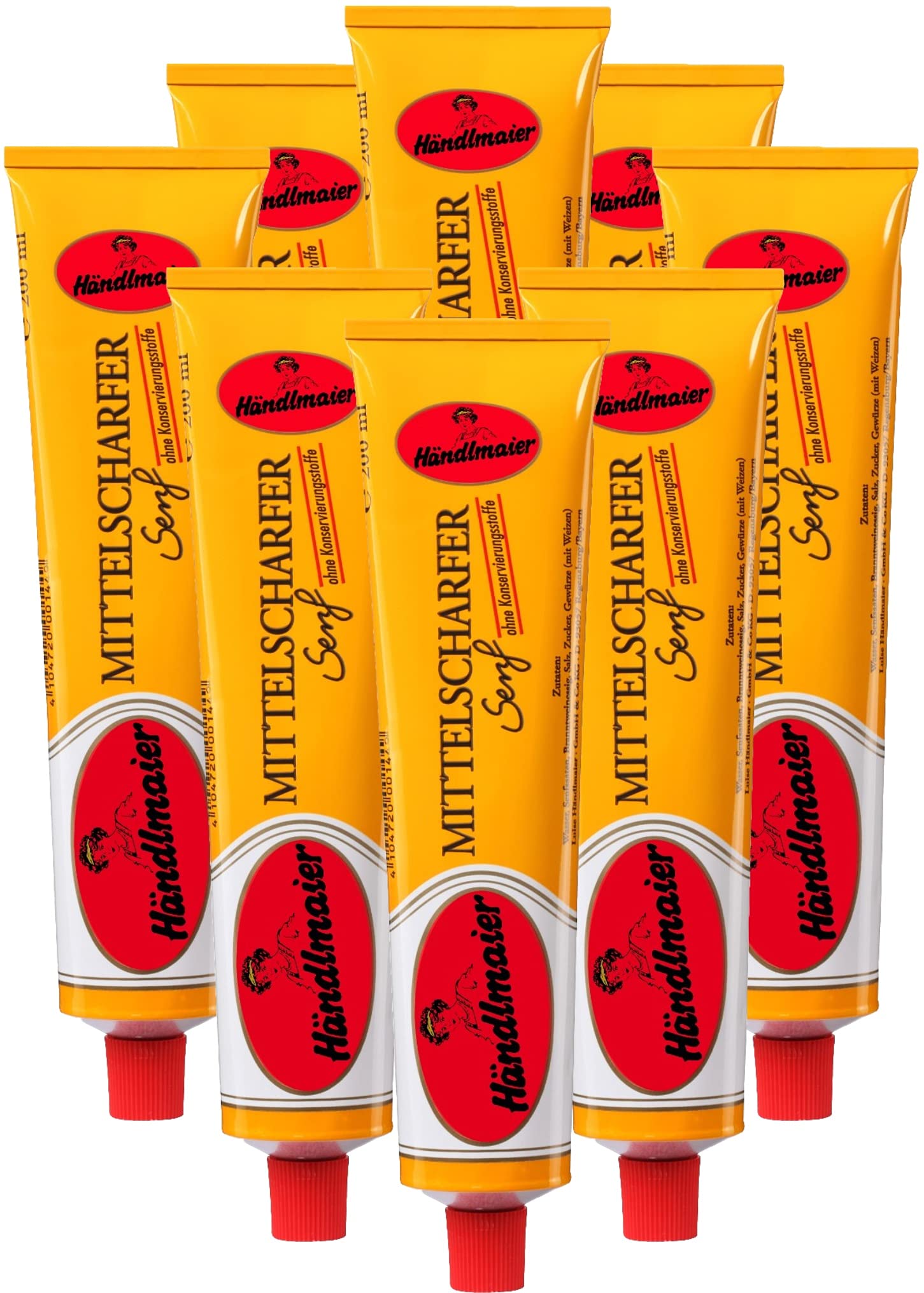 8x200 ml German Medium Hot Mustard, Haendlmaier/Germany
