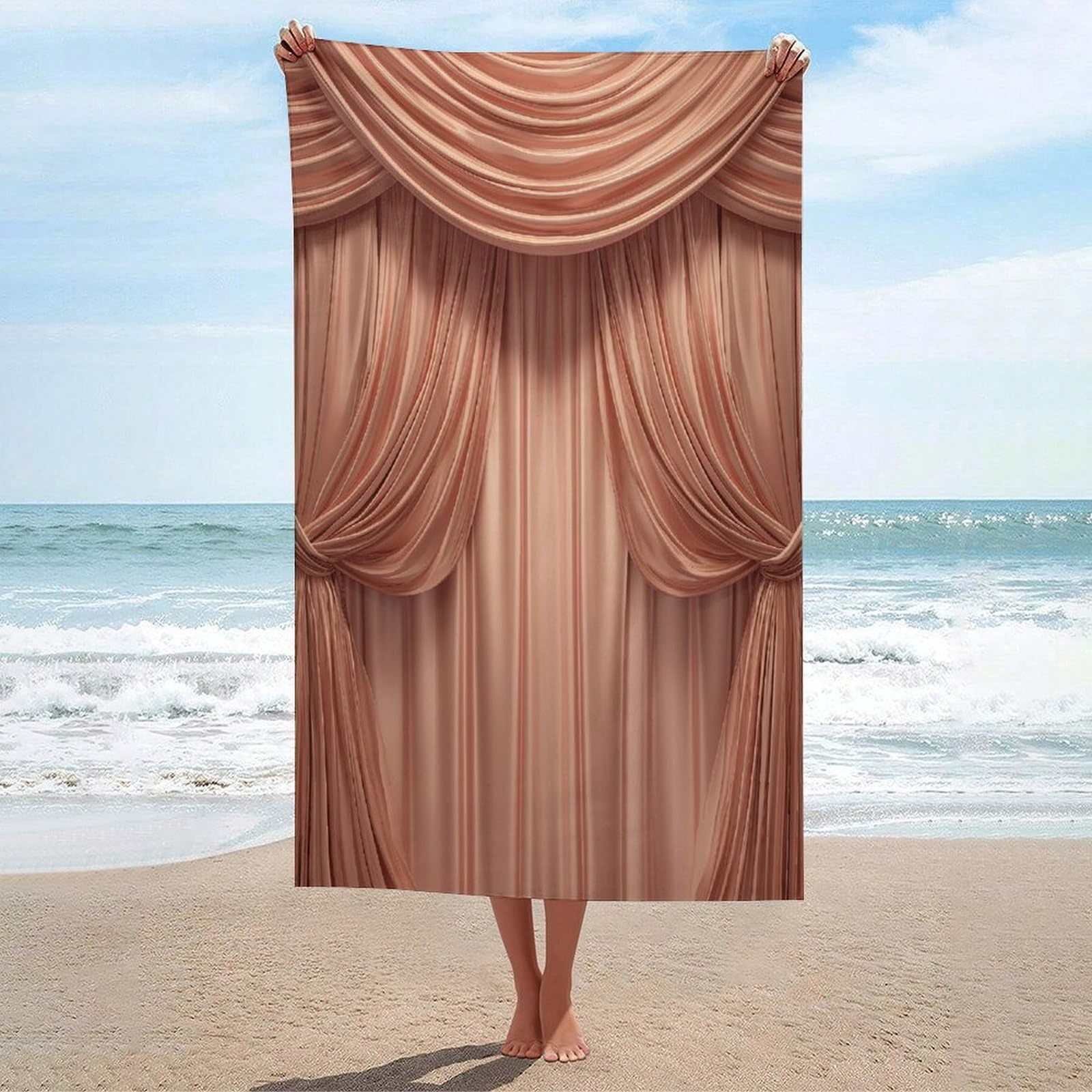 asbwuo Luxurious Theatrical Curtains in Light Pink Peach Beach Towel