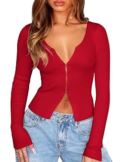 OZICERD V Neck Long Sleeve Going Out Top Y2k Ribbed Knit Hook Open Front Cropped Cardigan Sweaters for