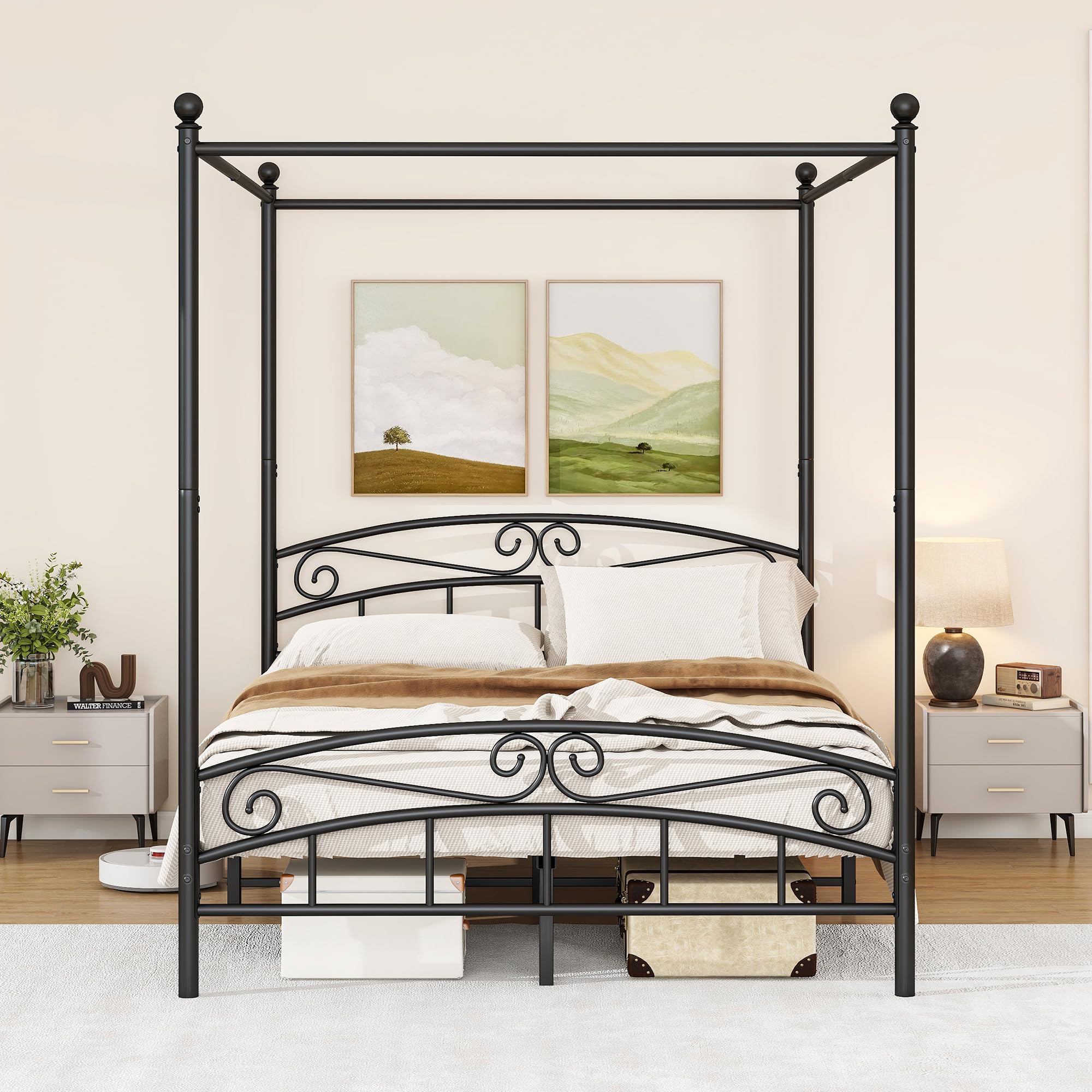 JELUTE Canopy Bed Frame King Size, Black