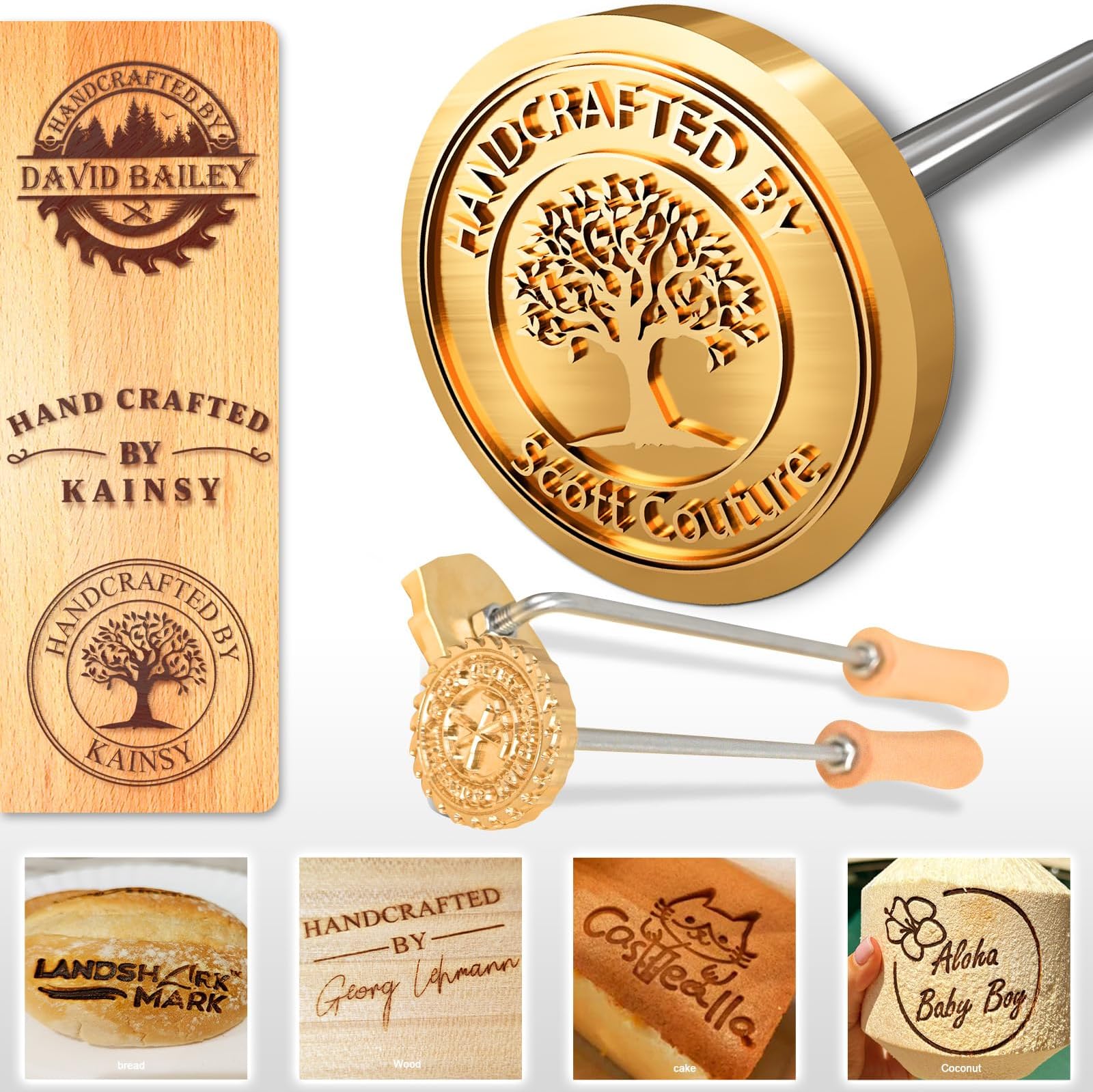 - KAINSY Custom Wood Branding Iron, Personalized Metal Branding Iron for Food Leather Steak, Wood Burning Marker Stamp with Your Logo Design, Flame Heated Stamp for Wedding Handcrafted Gifts(1 inch)