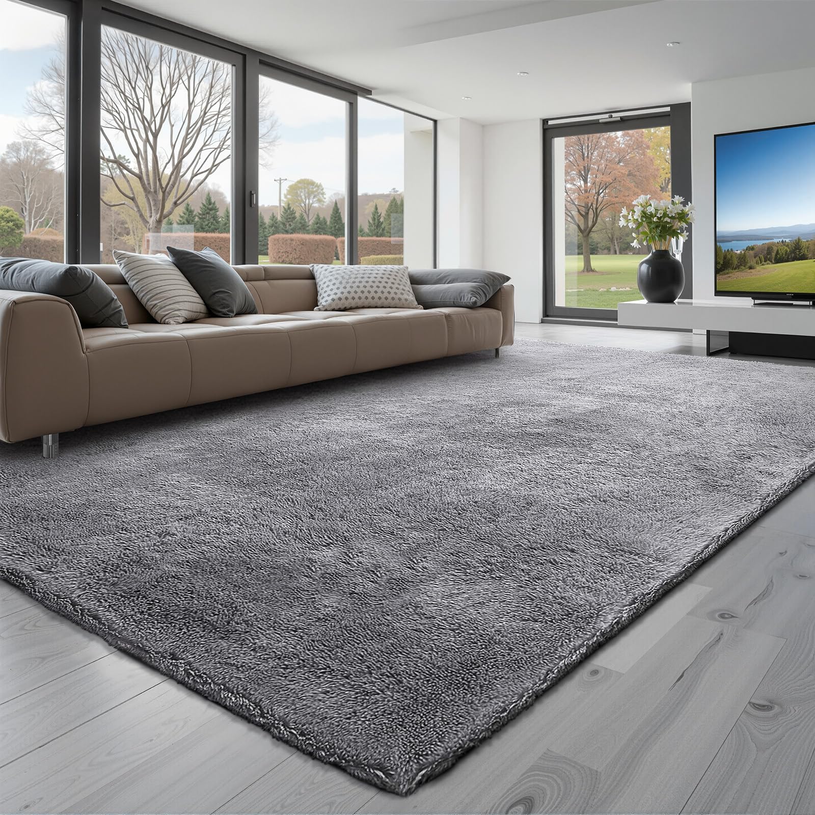 VEVOR Alfombra de Pelo Largo 3048 x 2438 mm, Mullida, de Triple Capa, para Salón, Dormitorio y Salón, Suave como Una Nube y sin Pelusa, Forma de Rectángulo, Color Gris, Altura del Pelo 35 mm