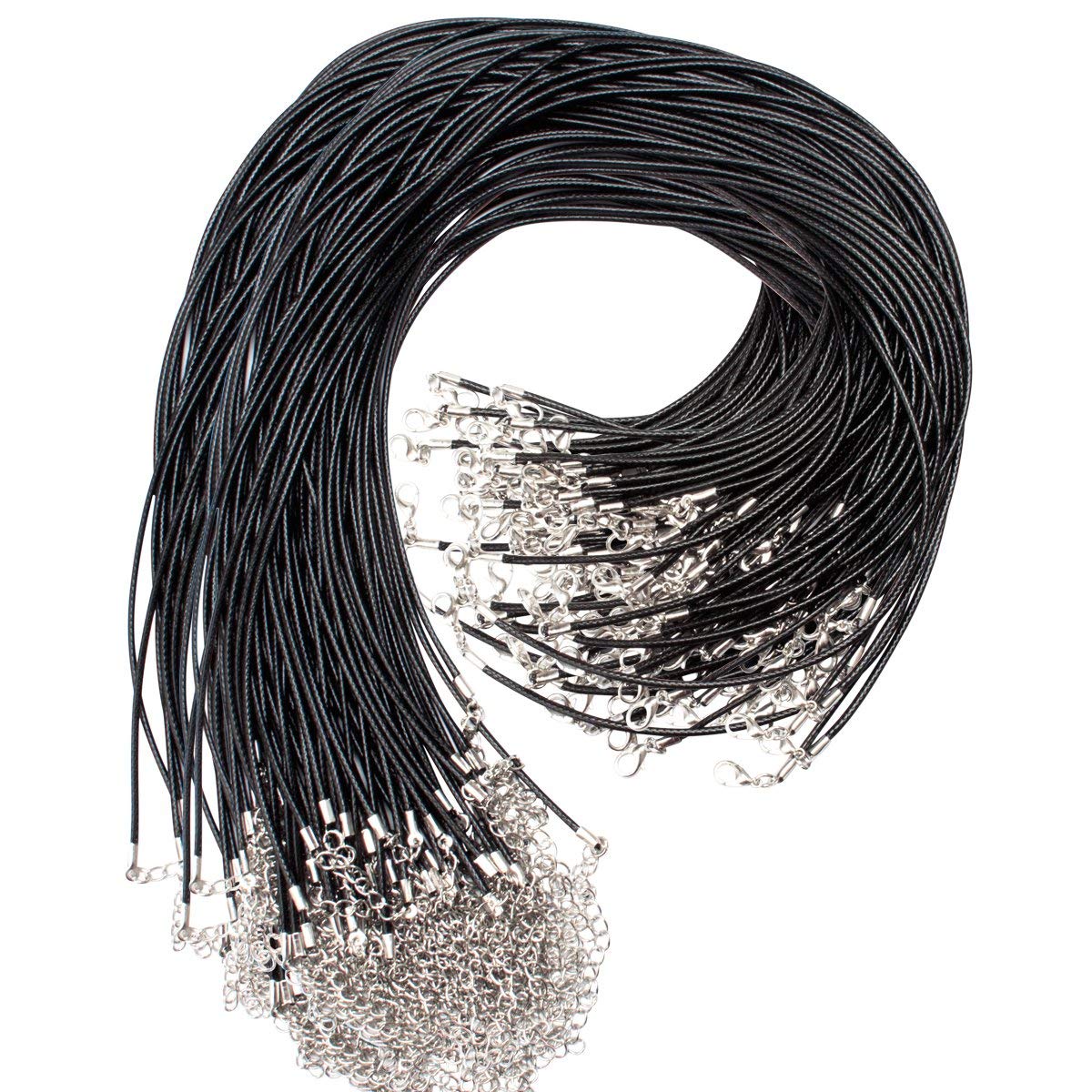 Exacoo 100 Pcs 2.0mm Black Necklace Cord with Lobster Claw Clasp for DIY Jewelry Making, 18 Inches