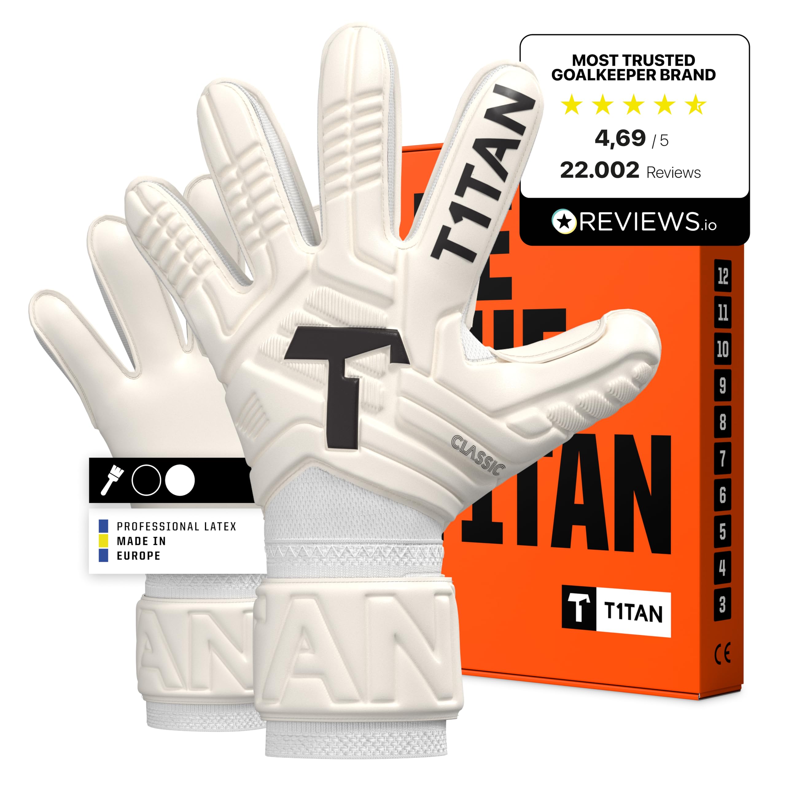 T1TAN Training Torwarthandschuhe Kinder, Herren Classic, Größe 3-12, Torhüter Handschuhe Erwachsene, Tormannhandschuhe Jugendliche, Fußball Torwarthandschuhe, 3-15+ Jahre, Atmungsaktiv, Starker Grip