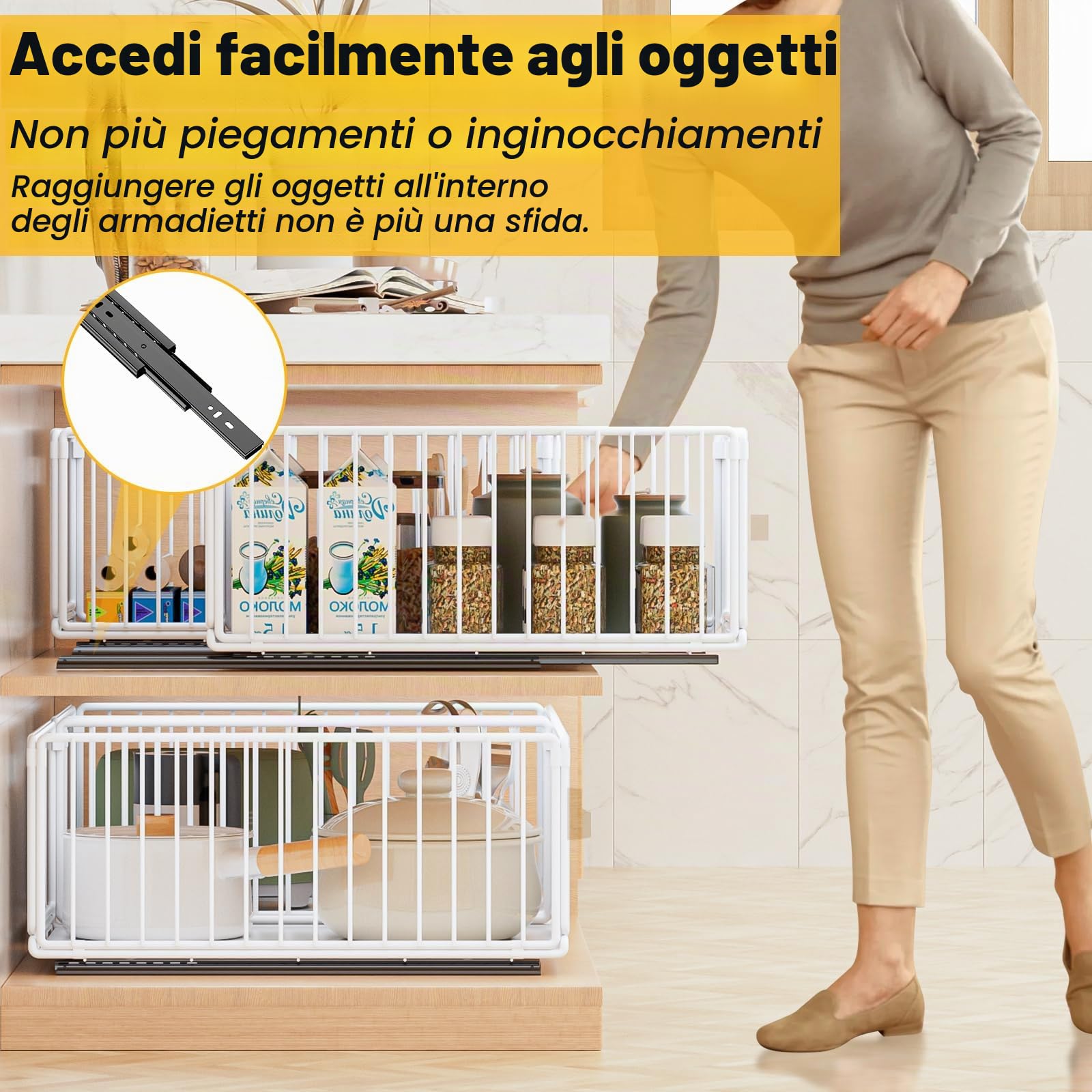 2 Pezzi Cassetto Estraibile Cucina Cassetto Telescopico Ripiano Telescopico Organizer Per Mobili da Cucina Scorrevole Estensibile Estraibile con Maniglia
