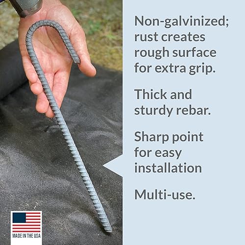Miniatura 9 de Pinnacle Mercantile - Juego de estacas de refuerzo con extremo en forma de gancho, resistentes, acero inoxidable, 12 pulgadas, punta cincelada